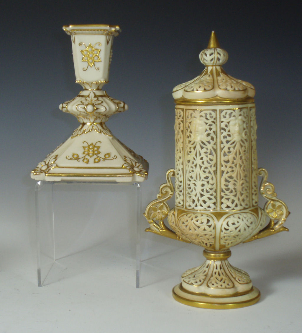 A pair of late 19th/ early 20th century Royal China Works, Worcester candlesticks