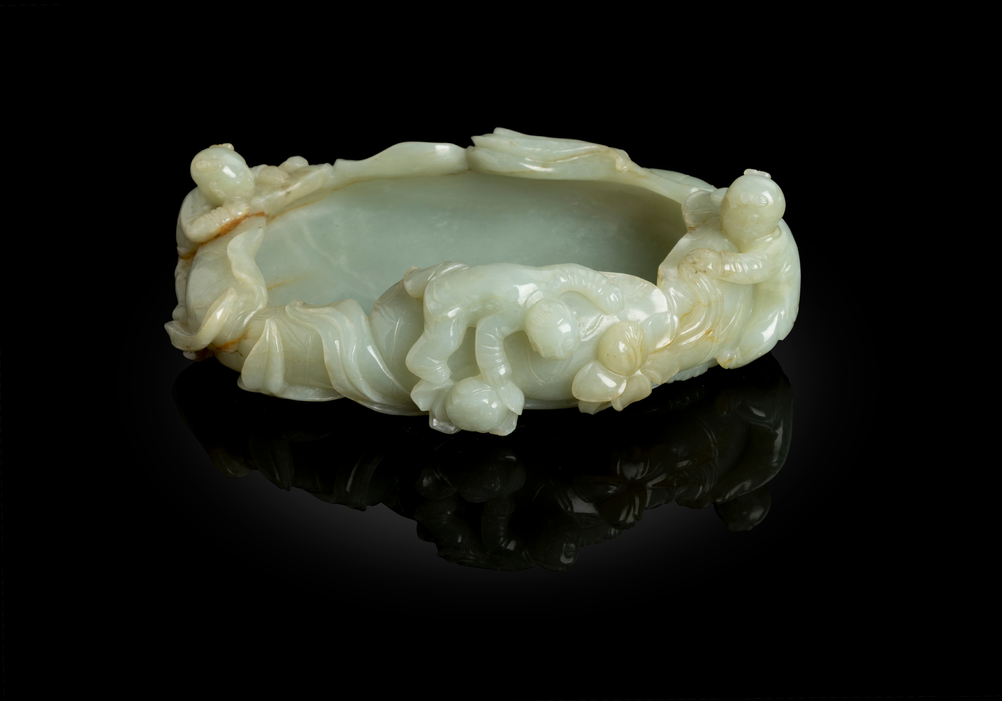 CELADON JADE WITH RUSSET SKIN 'BOYS AT PLAY' BRUSH WASHER
