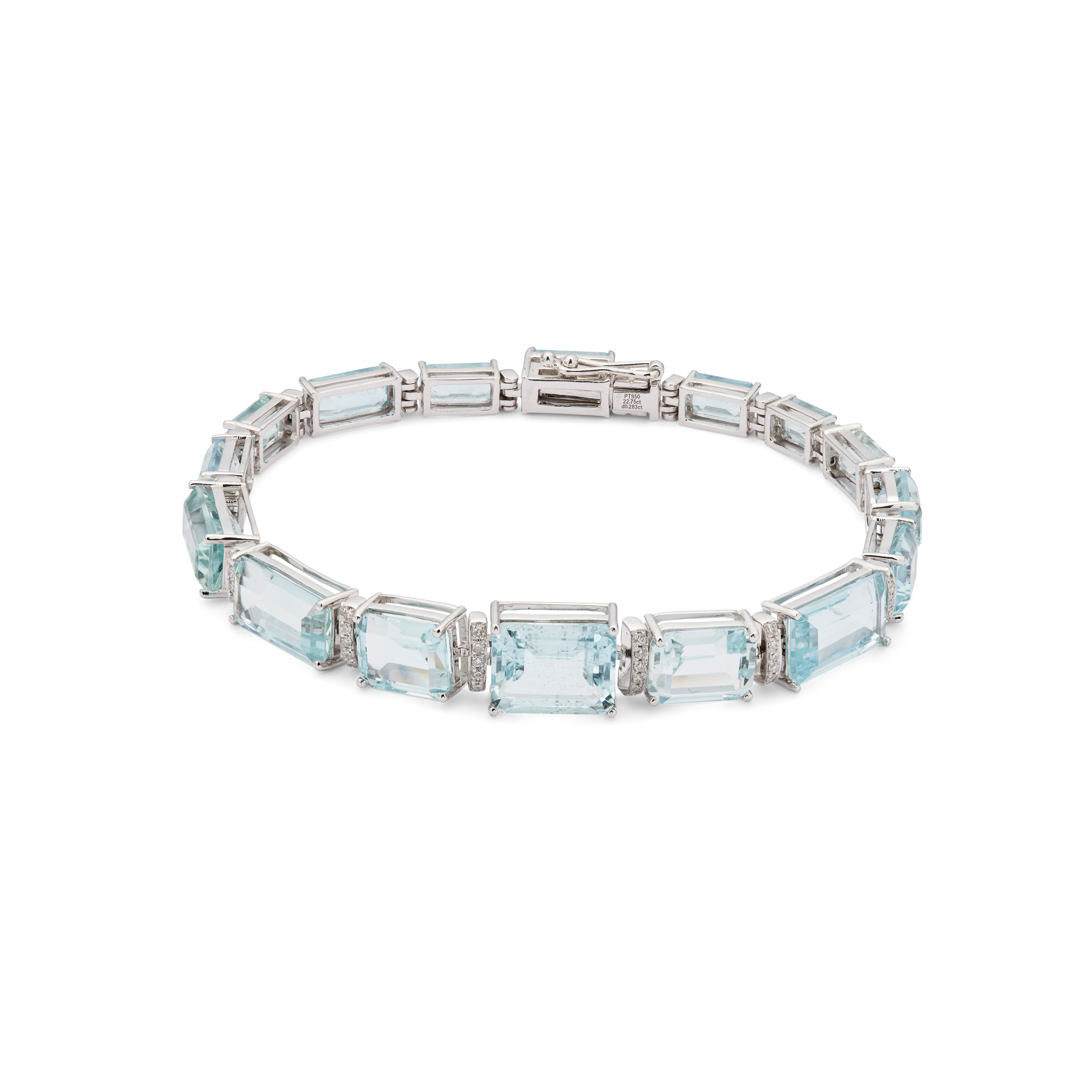 An aquamarine and diamond line bracelet