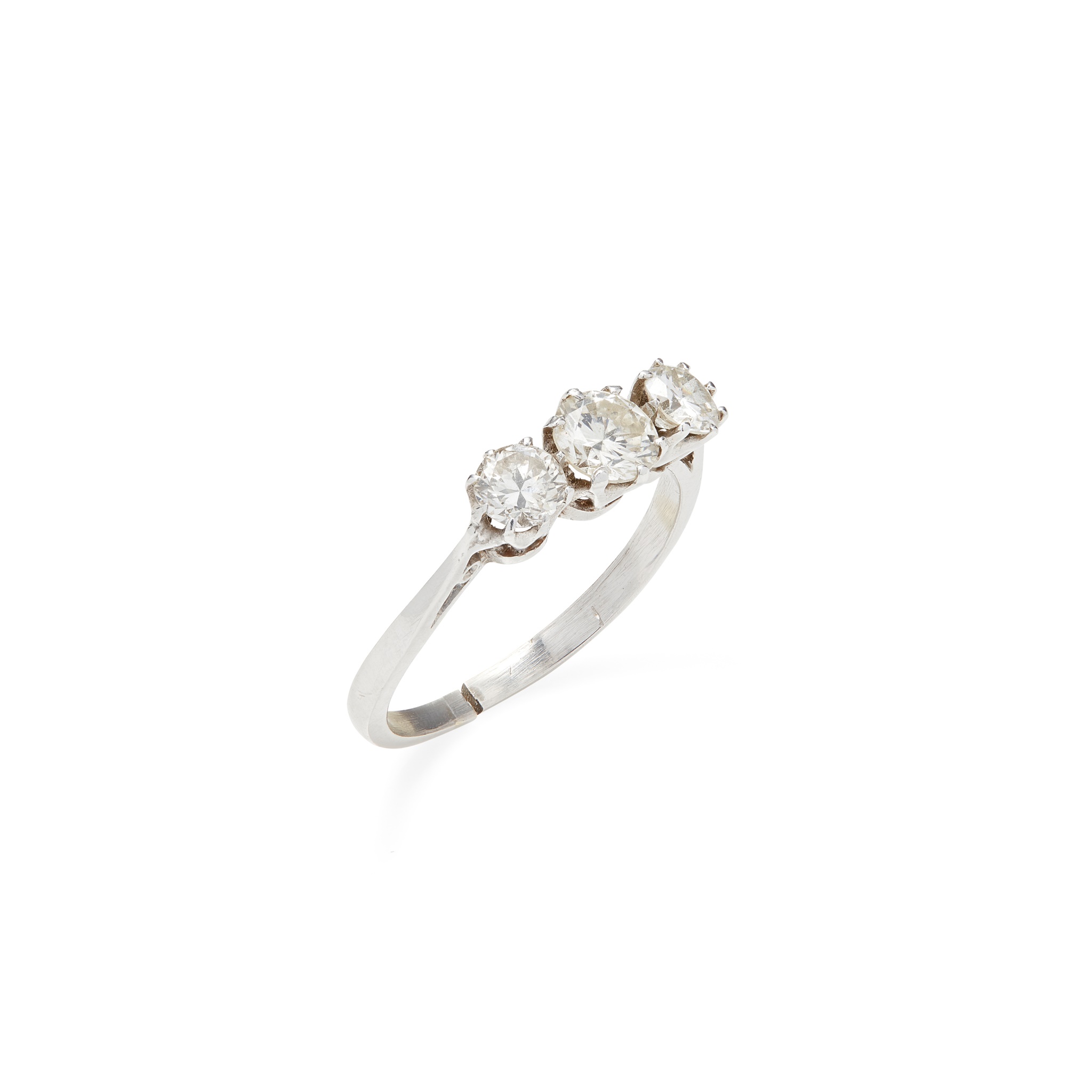 A three stone diamond set ring
