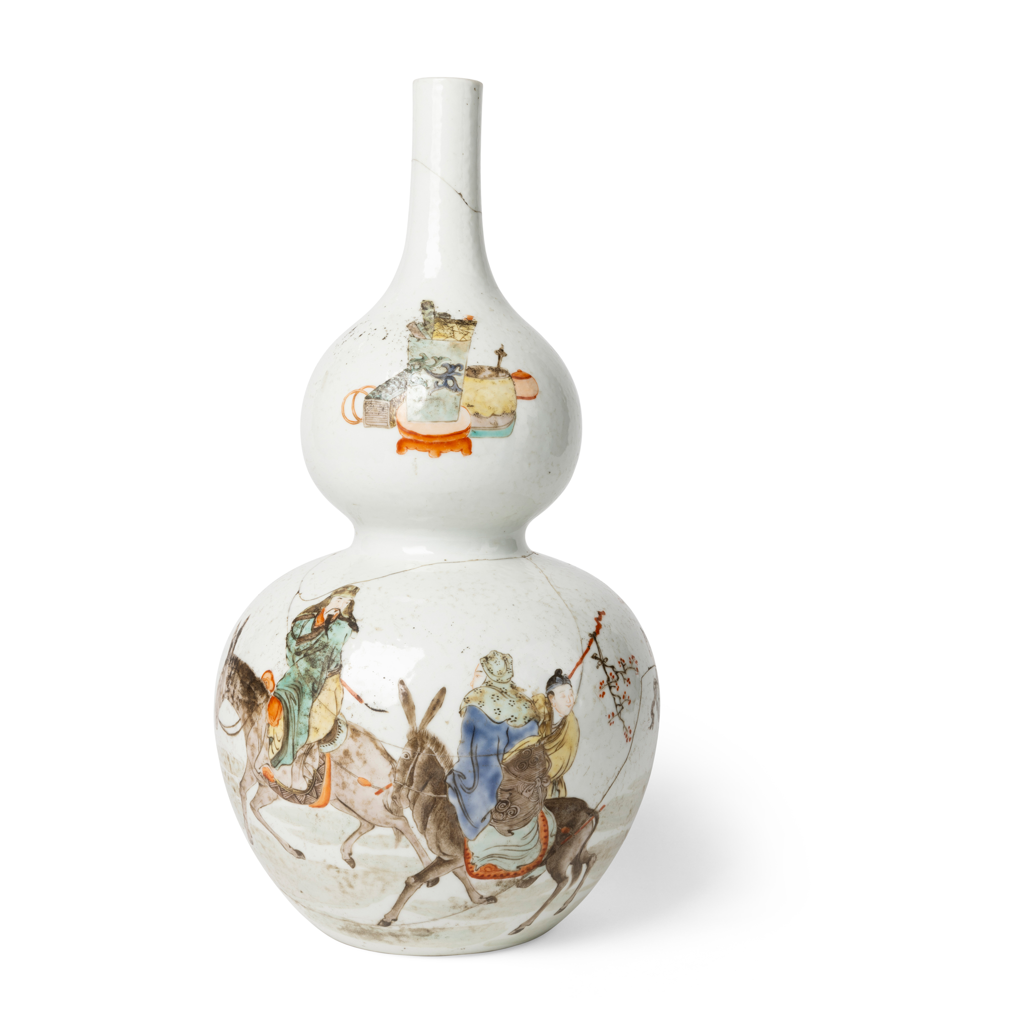 CHINESE WUCAI 'FIGURAL' DOUBLE-GOURD VASE