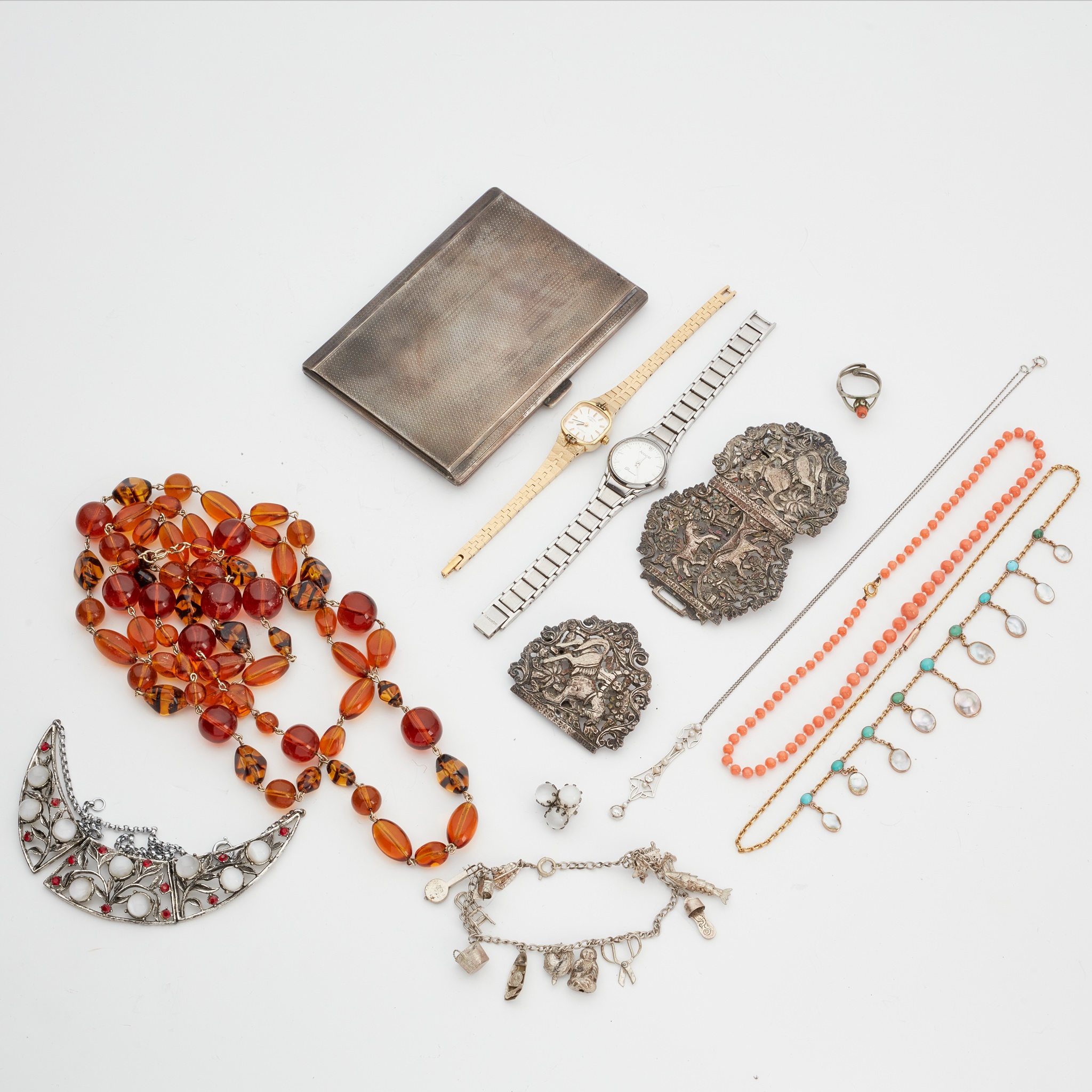 A collection of jewellery to include an early 20th Century seed pearl and diamond set pendant necklace