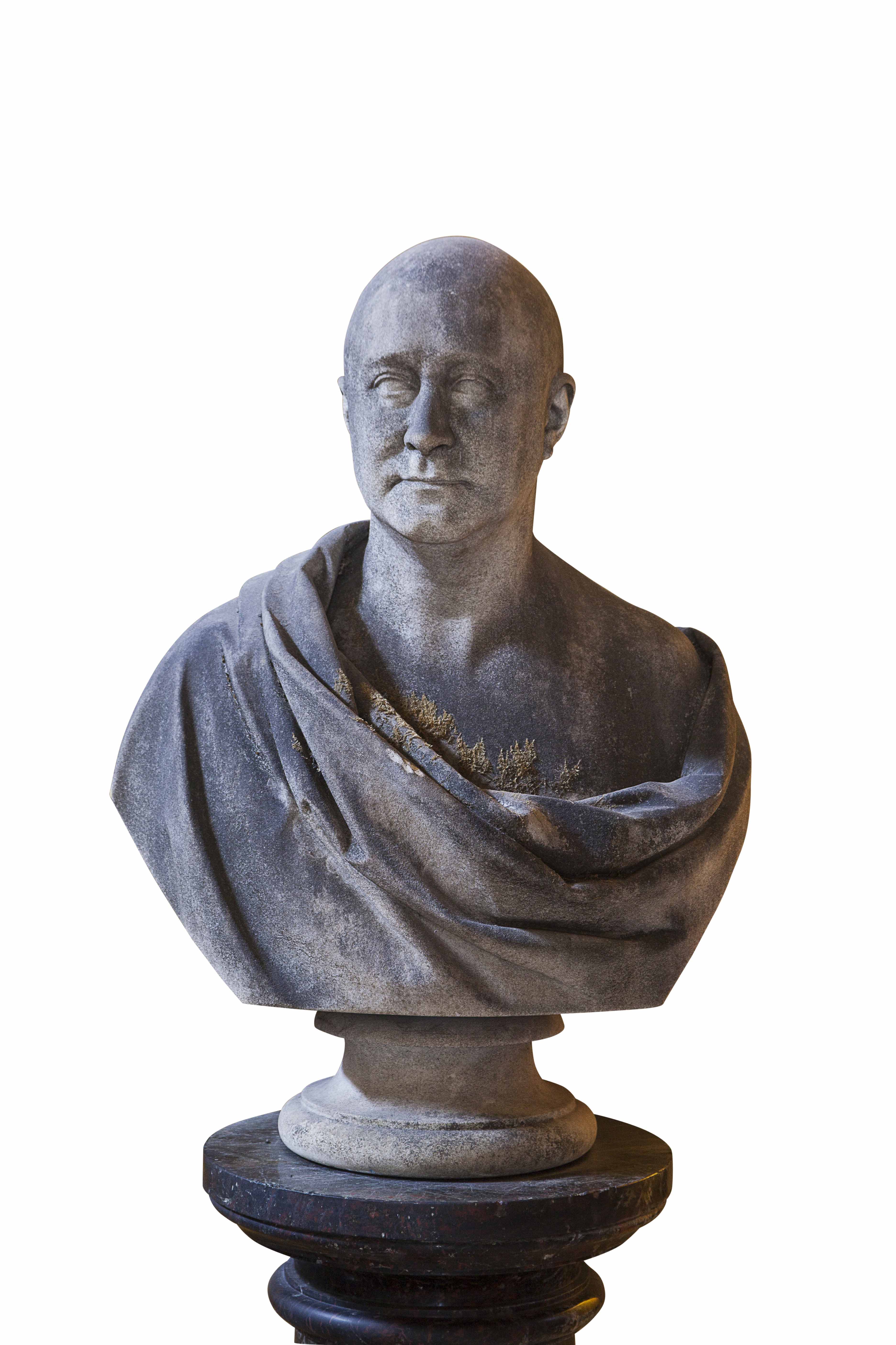 WEATHERED MARBLE BUST OF A GENTLEMAN