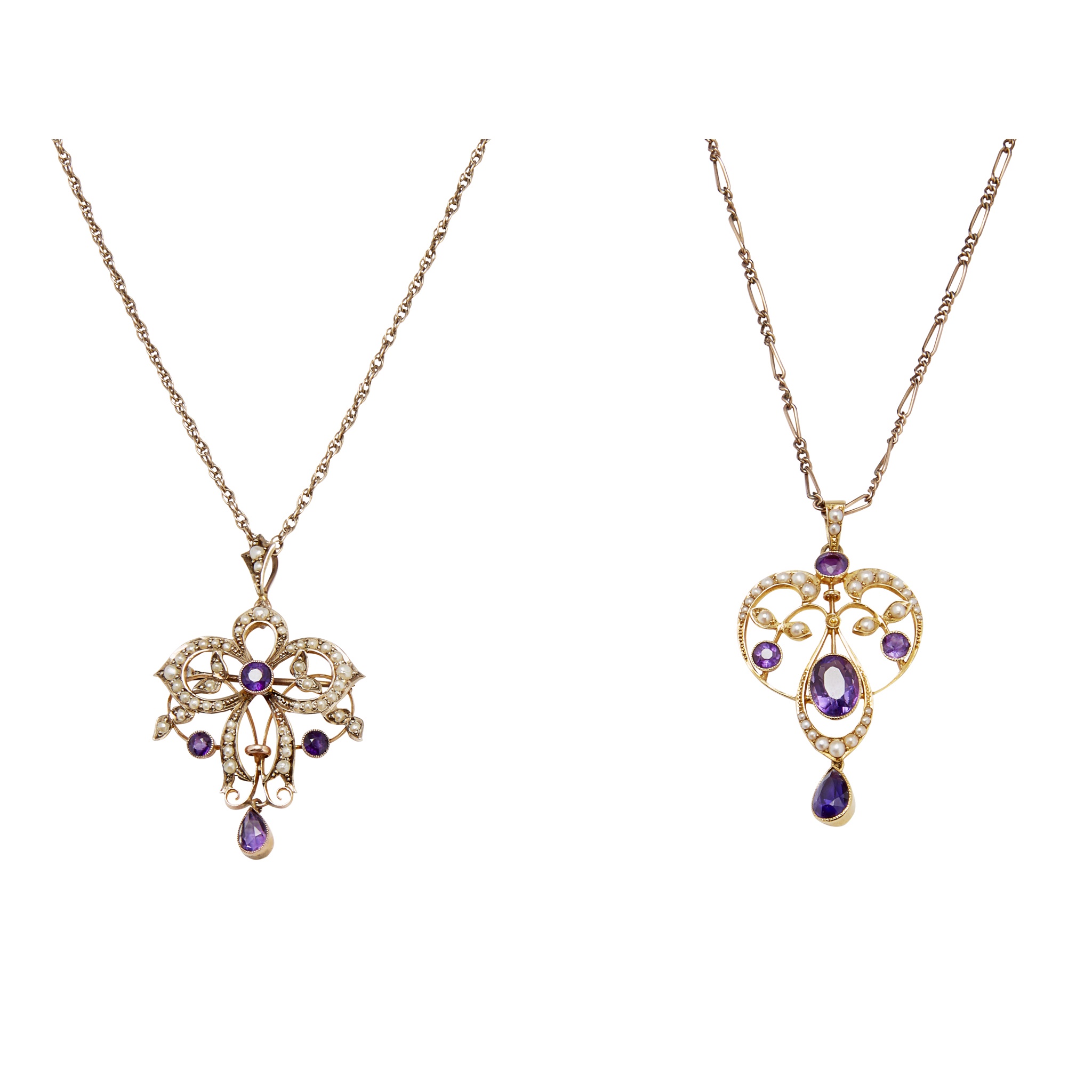 Two Edwardian gem set pendants