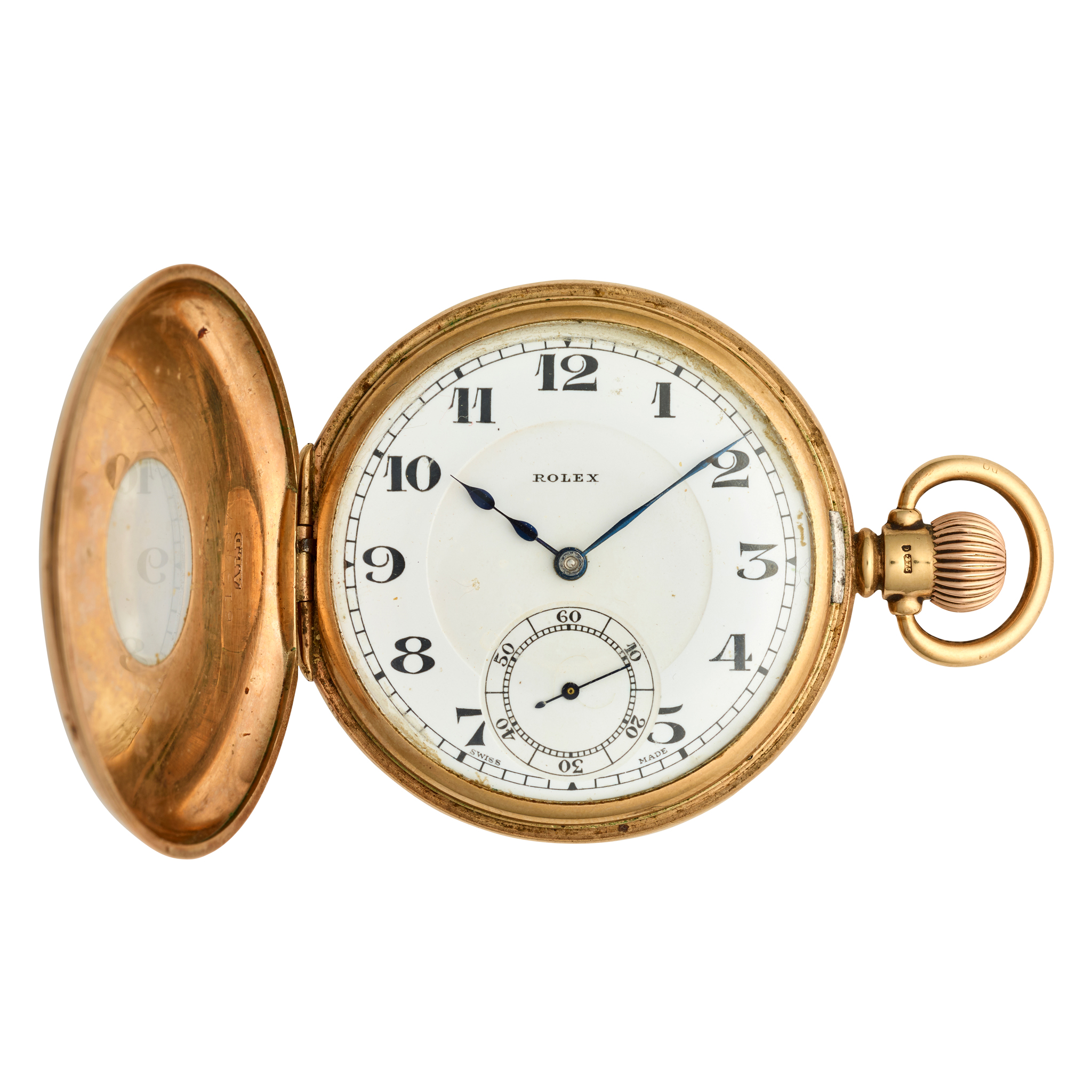 Rolex. A 9k gold half-hunter cased pocket watch