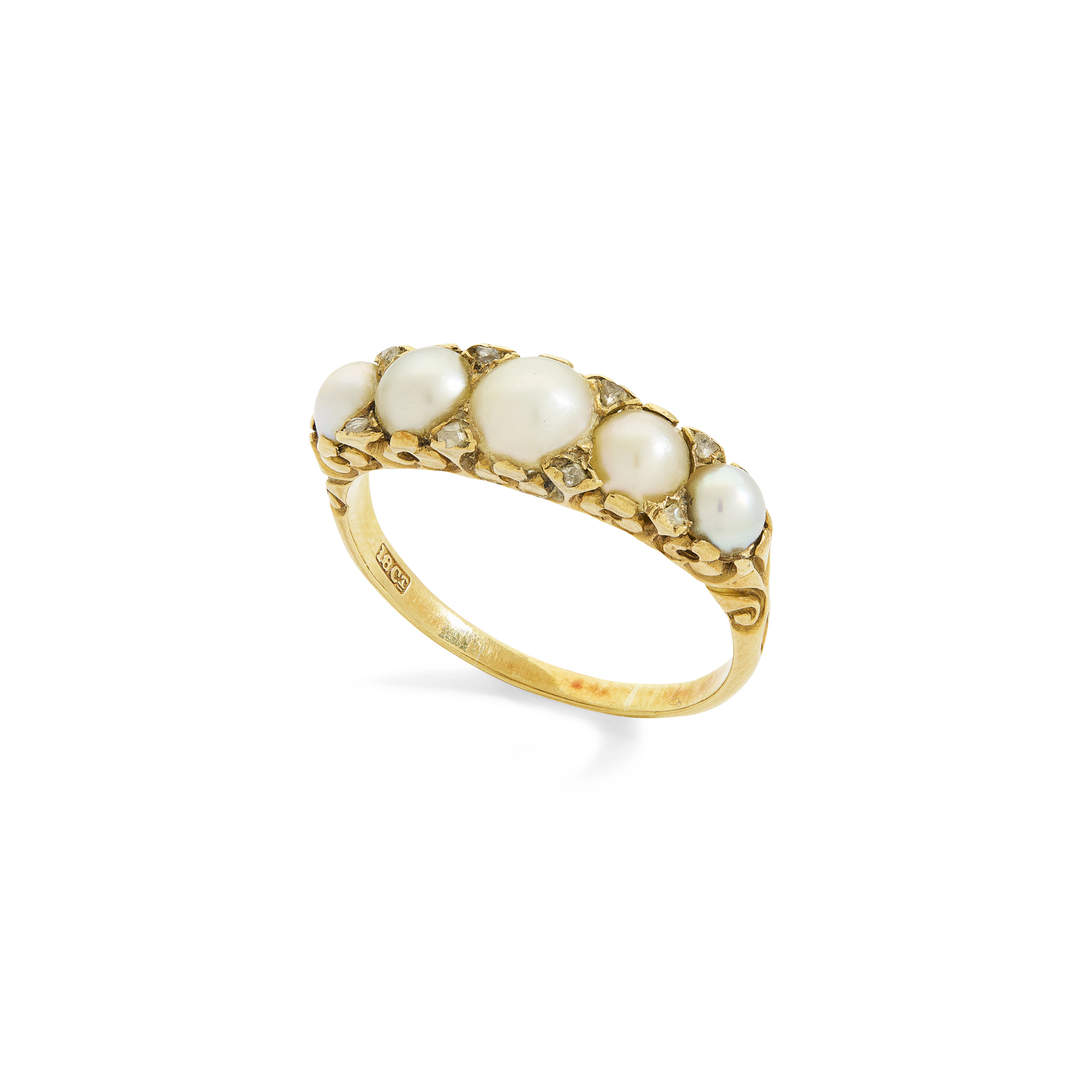 A late 19th century pearl and diamond ring