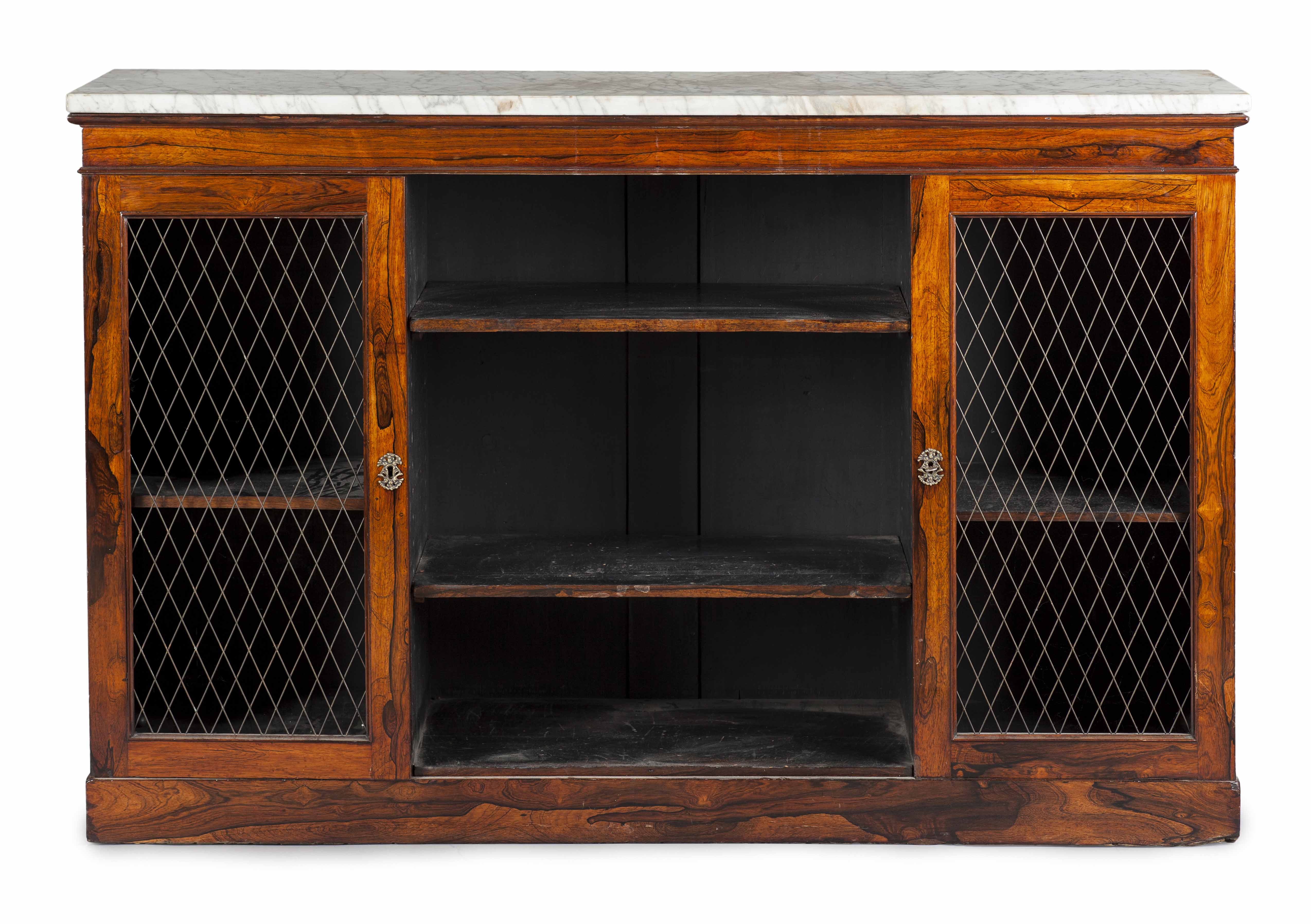 REGENCY ROSEWOOD AND MARBLE TOP LOW BOOKCASE