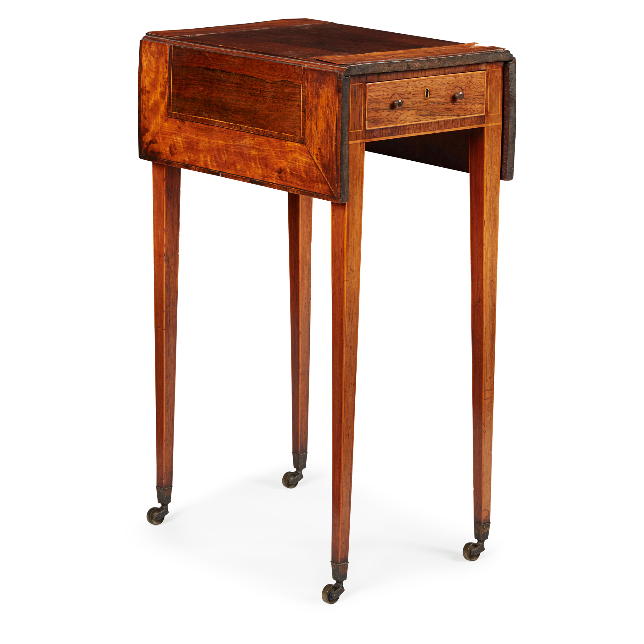 GEORGE III ROSEWOOD AND SATINWOOD DROP-LEAF LAMP TABLE
