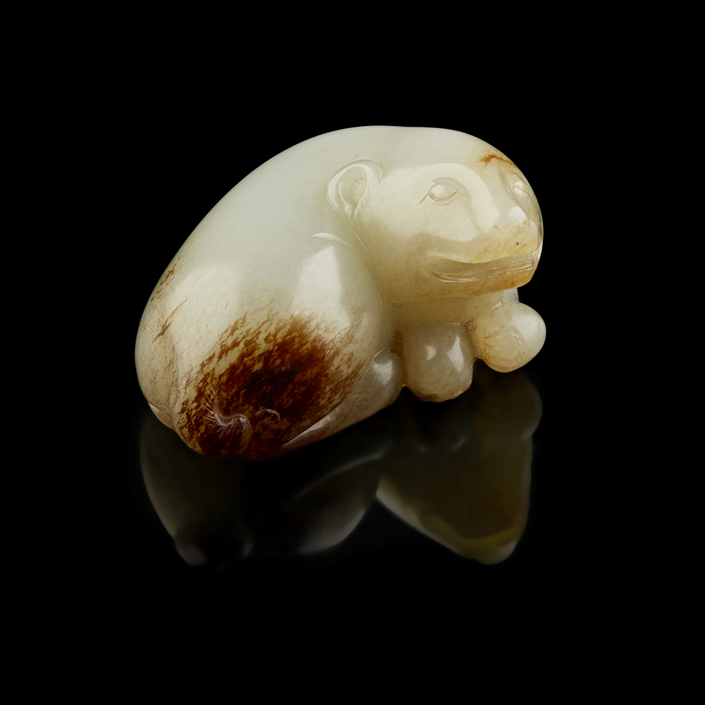 PALE CELADON JADE MODEL OF A BEAR