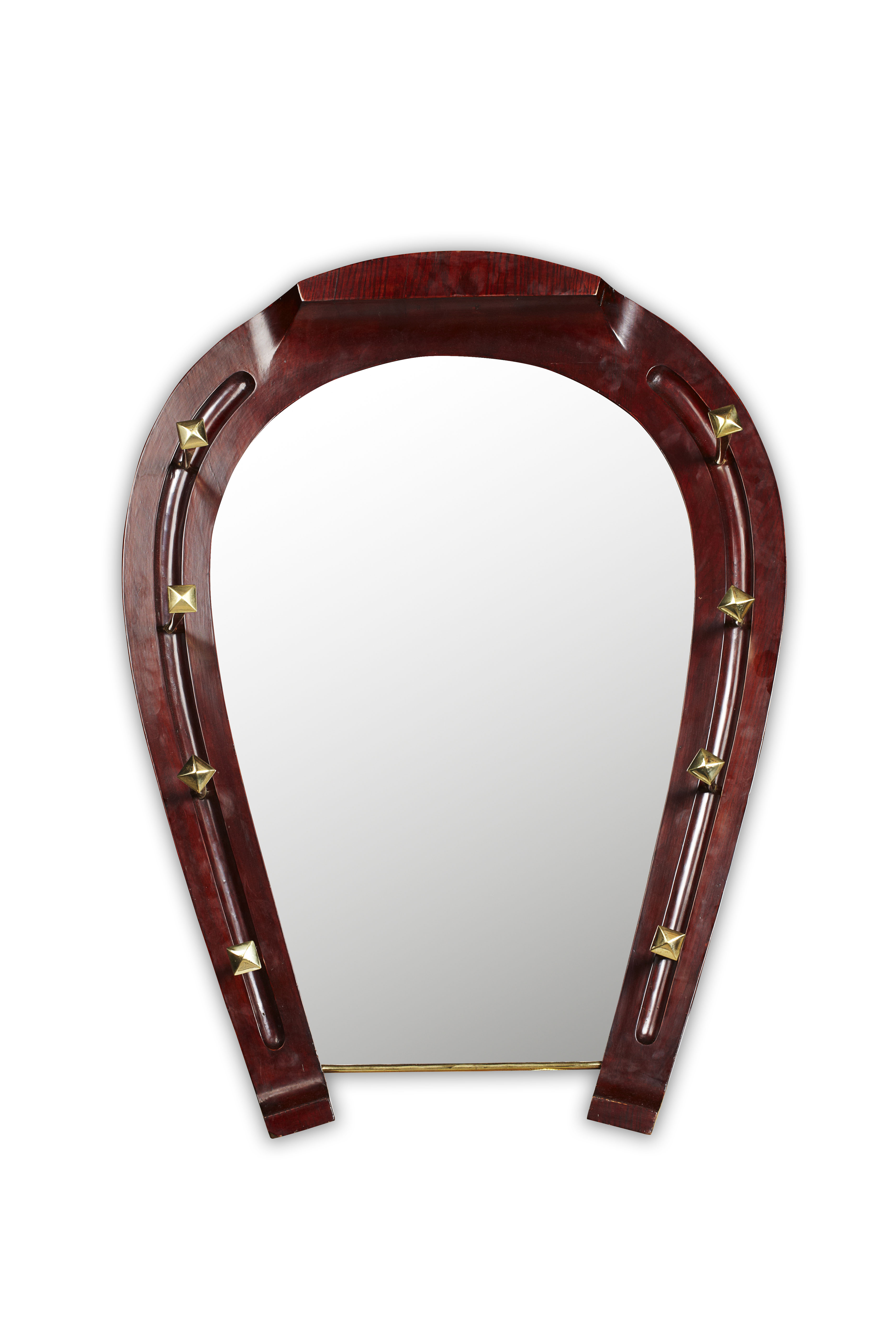 MAHOGANY HORSESHOE SHAPE MIRROR COAT RACK