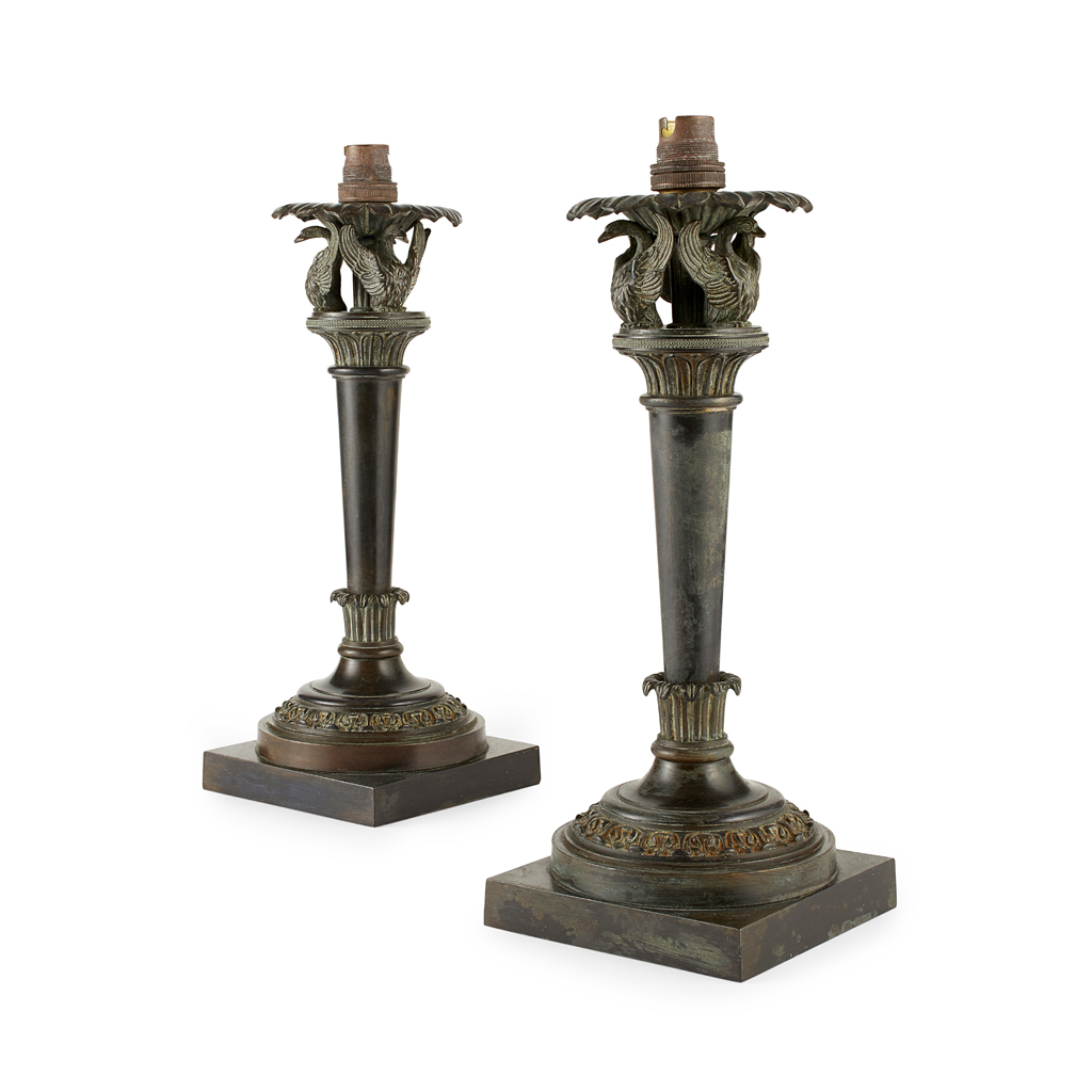 PAIR OF REGENCY PATINATED BRONZE TABLE LAMPS