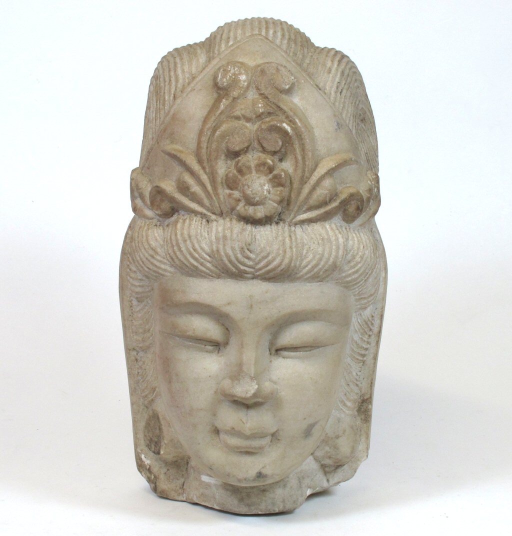 CHINESE CARVED WHITE STONE HEAD OF GUANYIN