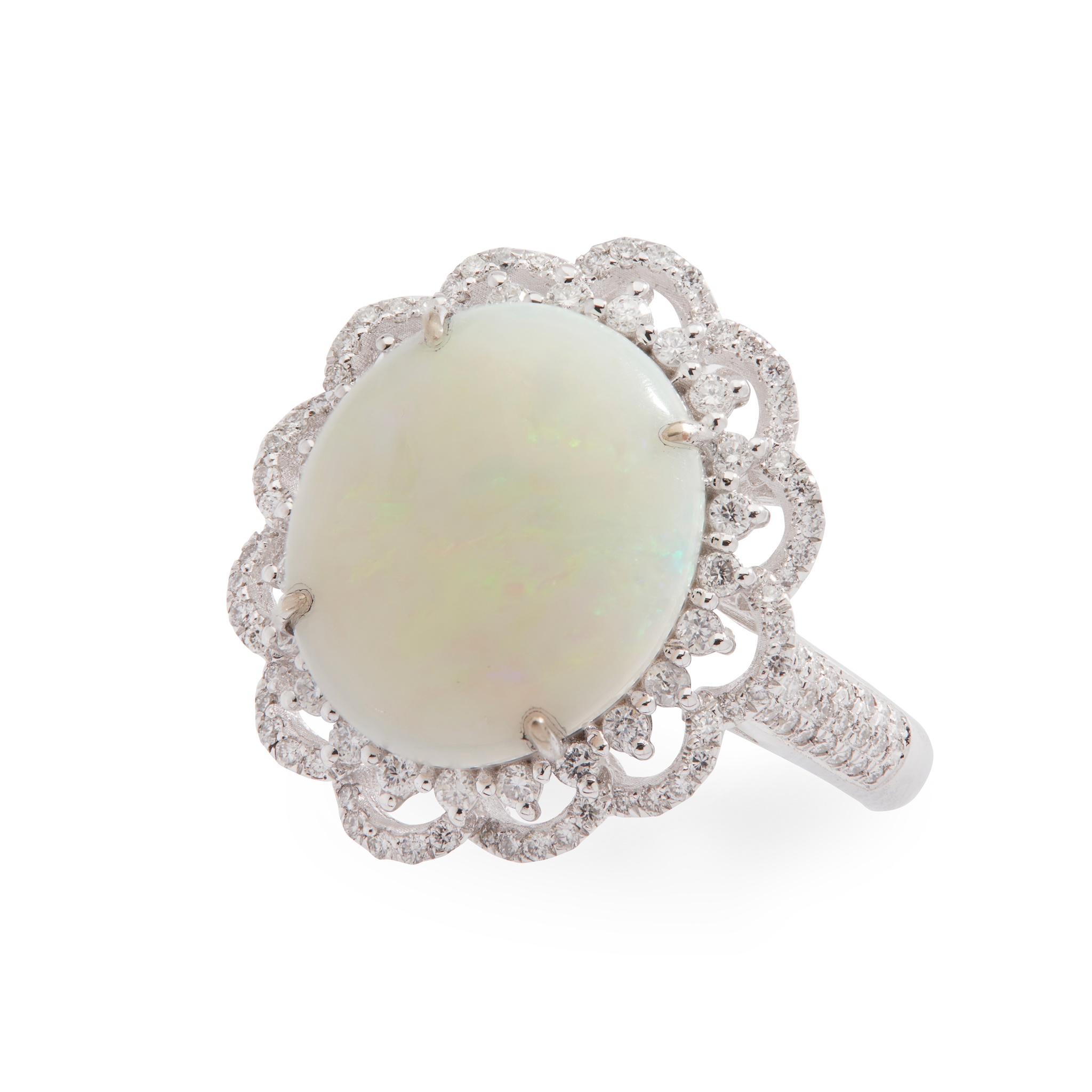 An opal and diamond cluster ring