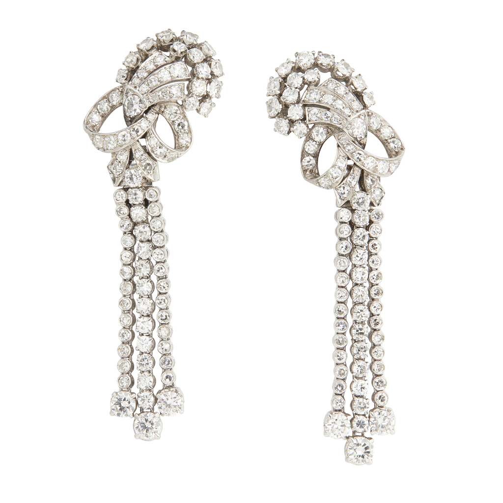 A pair of mid-20th century French diamond set 'night and day' earrings
