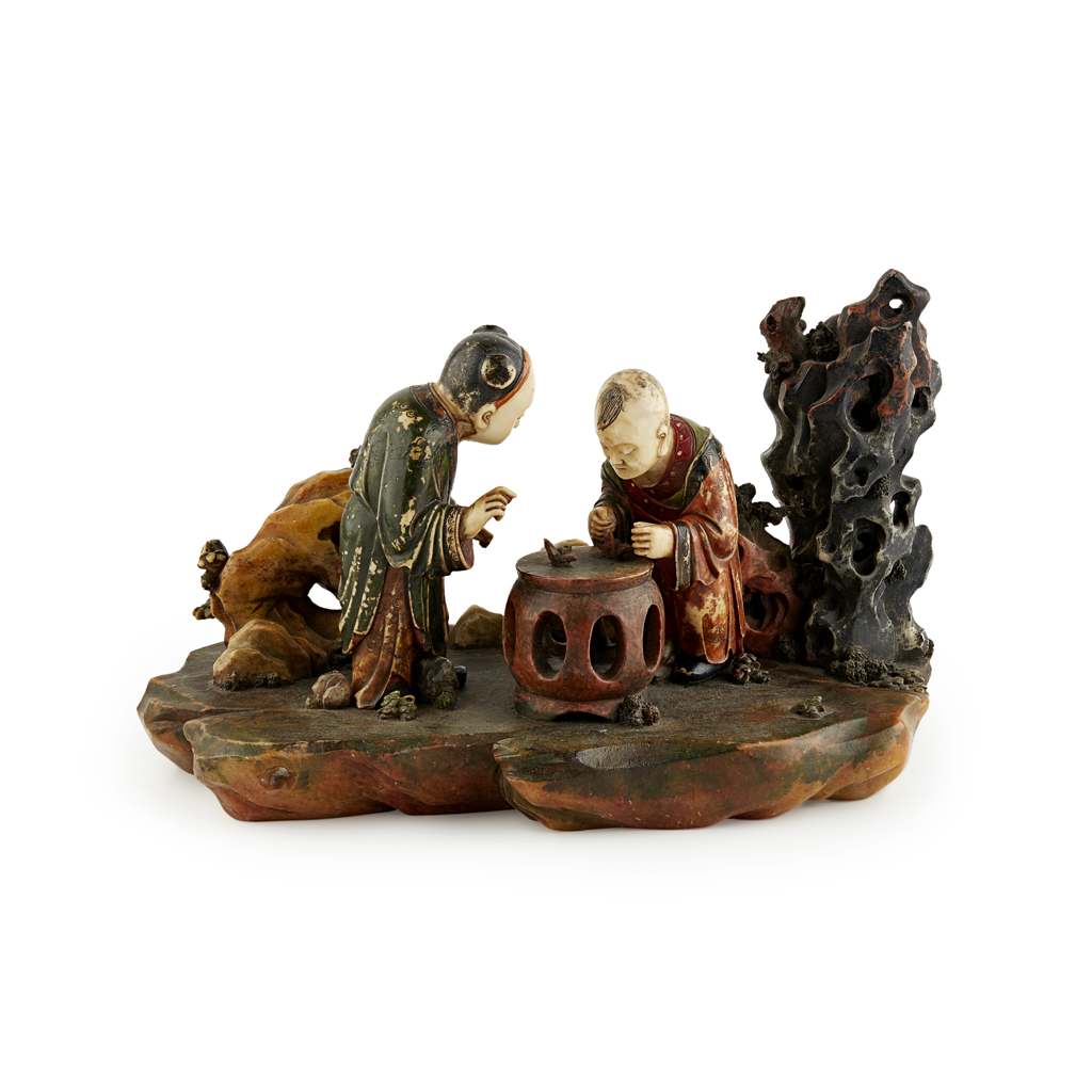 CARVED SOAPSTONE FIGURAL GROUP