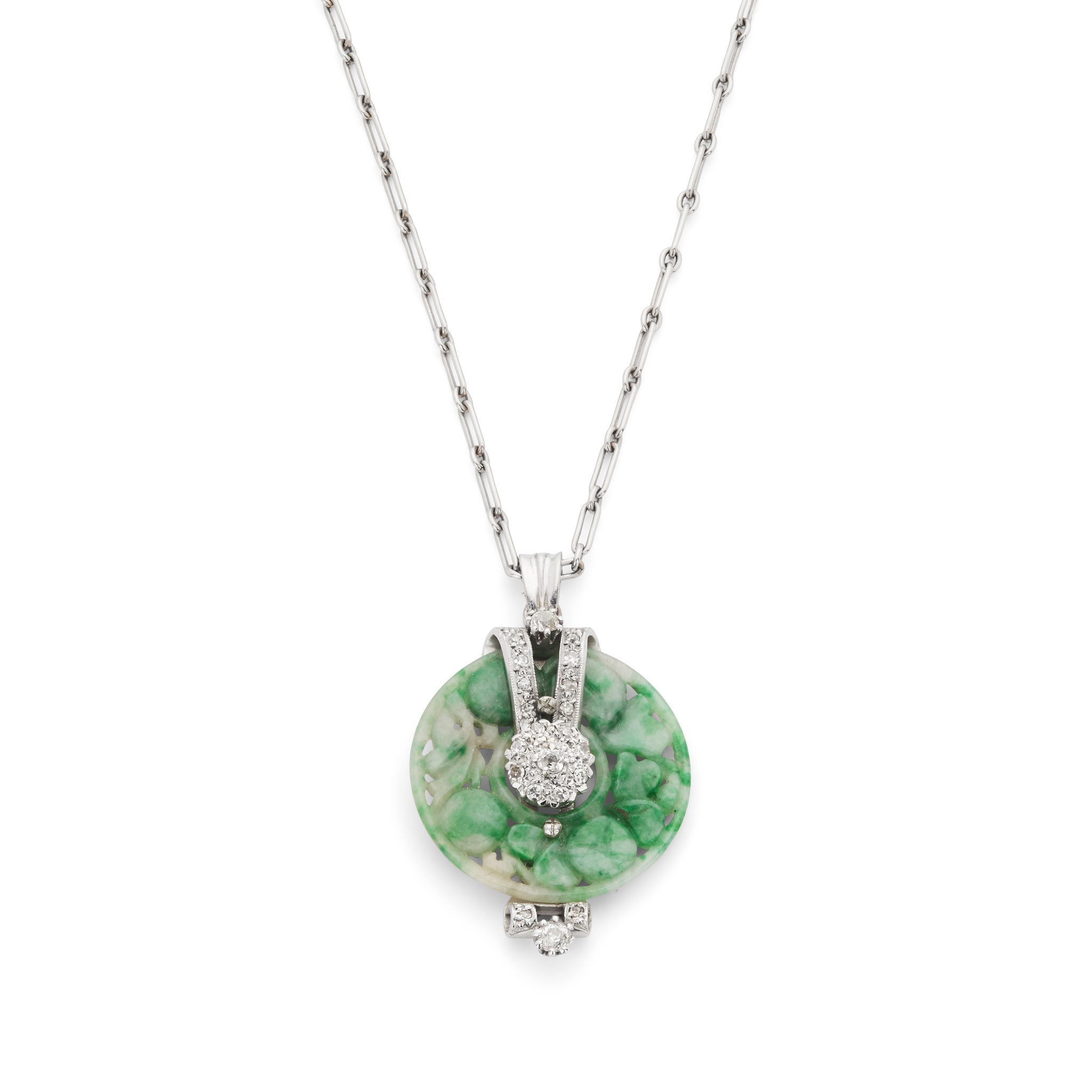 A jade and diamond pendant