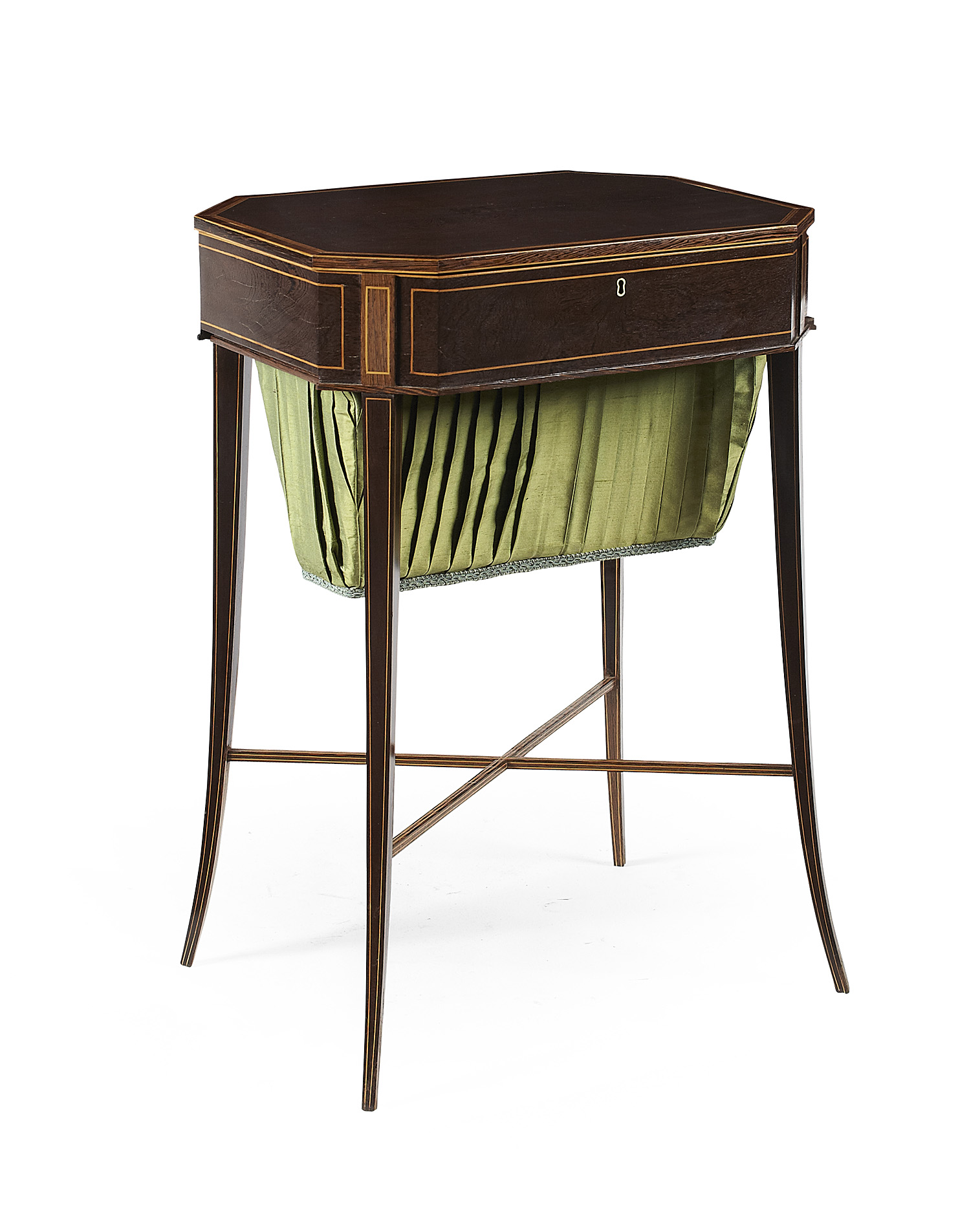 GEORGE III HAREWOOD, SYCAMORE AND ZEBRAWOOD WORK TABLE