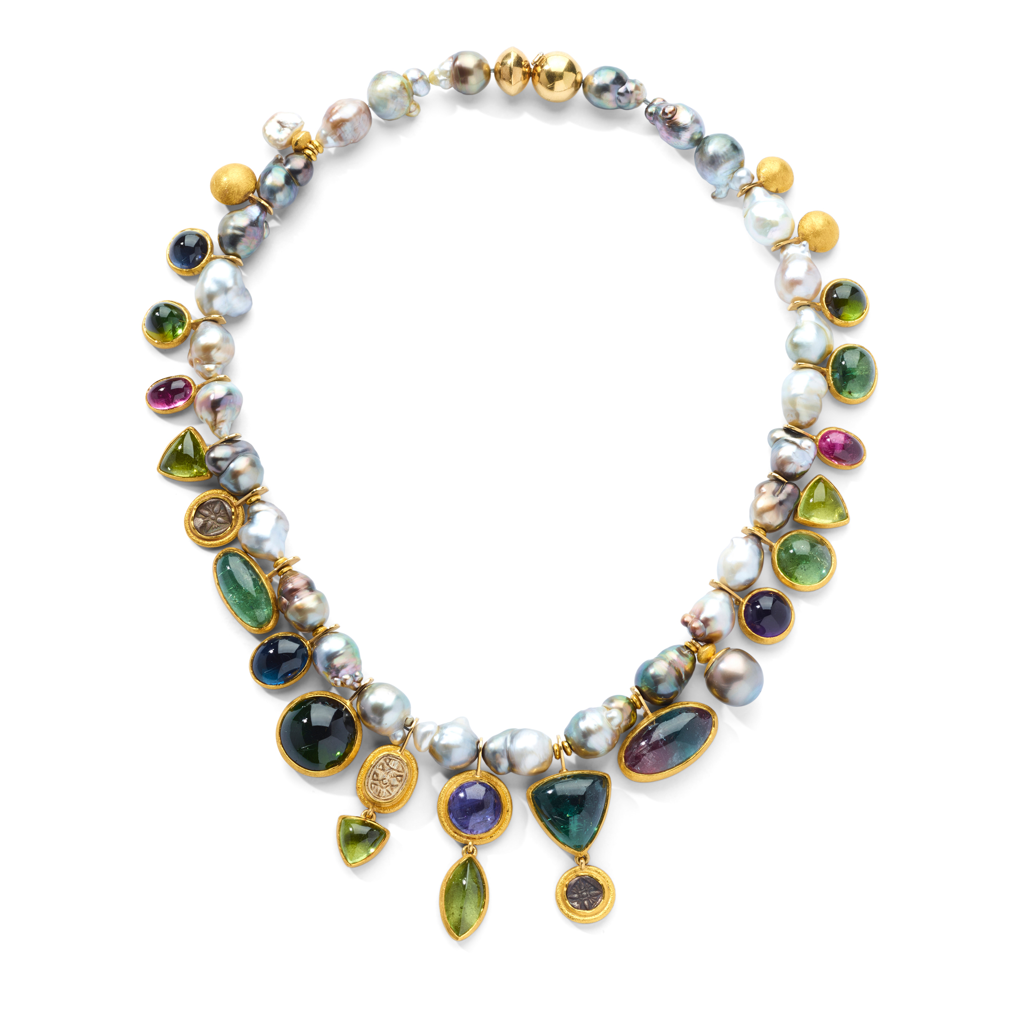 Peter Plöderl: A Tahitian pearl and multi-gem set necklace