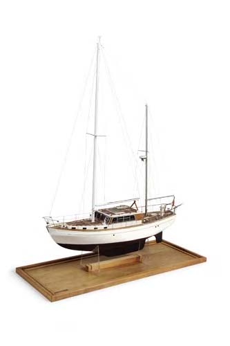 A wooden scale model of the yacht 'Endeavour',