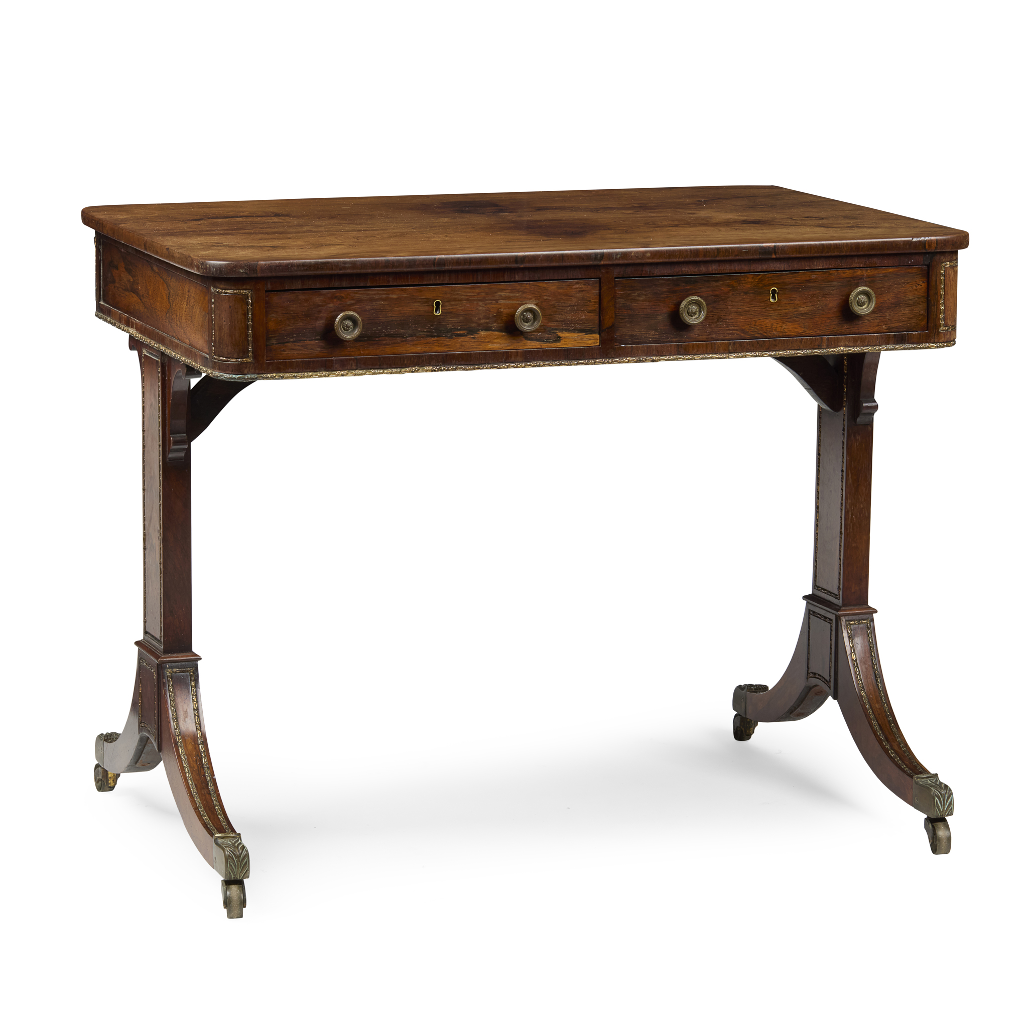 REGENCY ROSEWOOD BRASS MOUNTED LIBRARY TABLE