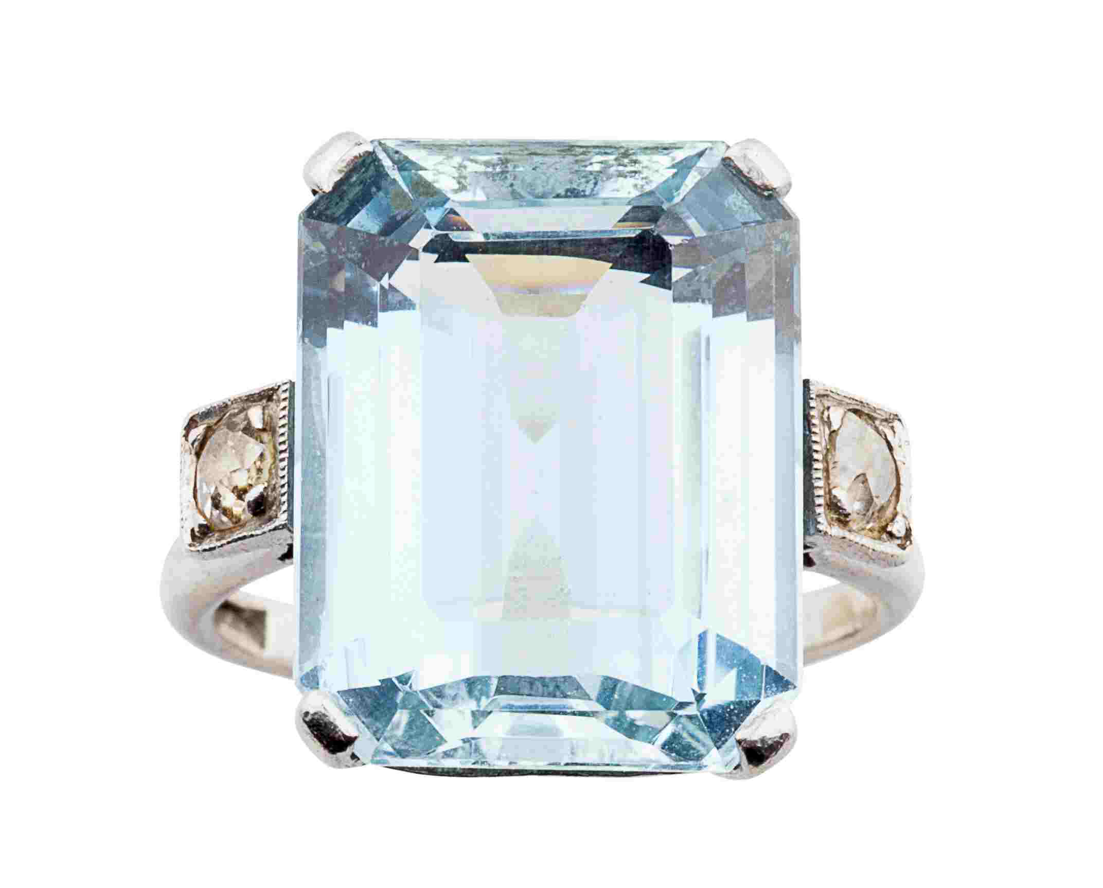 A mid 20th century aquamarine and diamond set cocktail ring