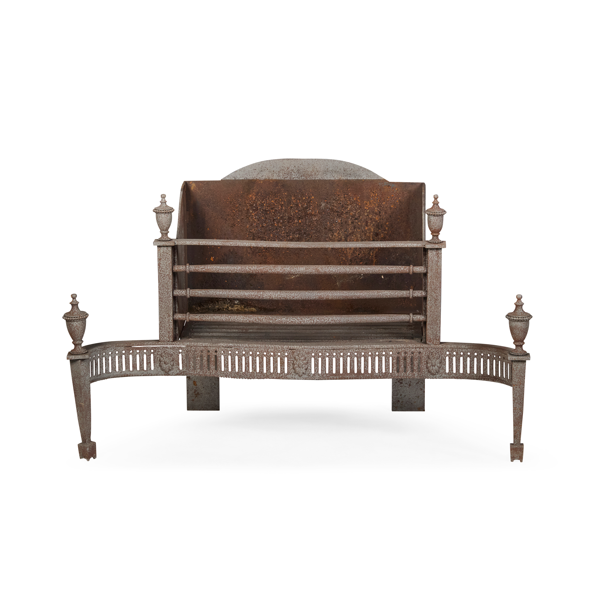 GEORGE III STYLE STEEL AND CAST IRON FIRE BASKET