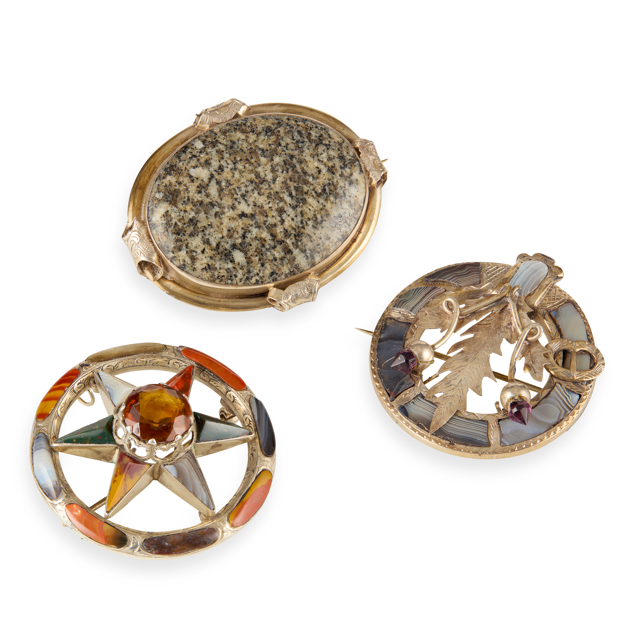 A COLLECTION OF THREE SCOTTISH HARDSTONE BROOCHES