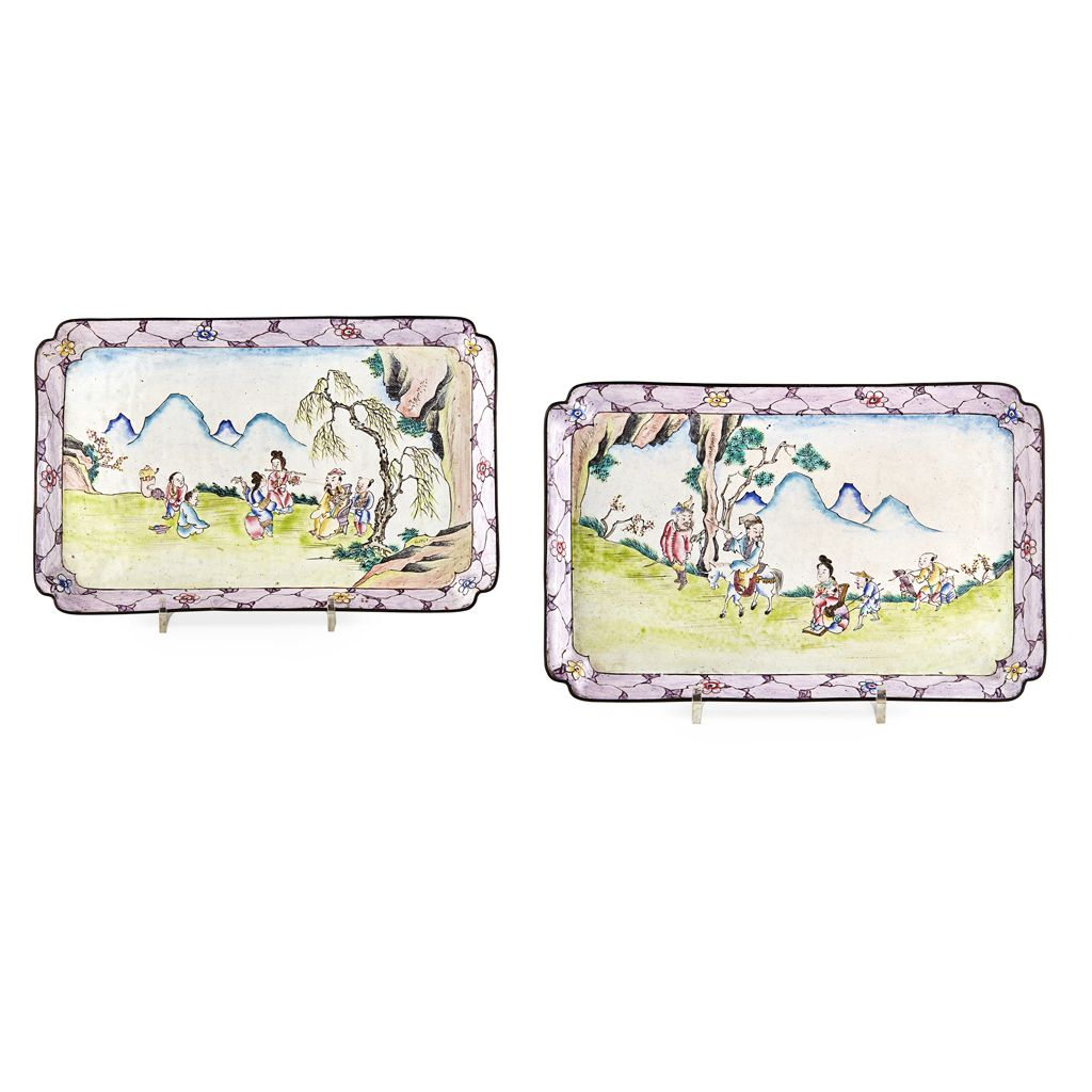 PAIR OF CANTON ENAMEL RECTANGULAR TRAYS