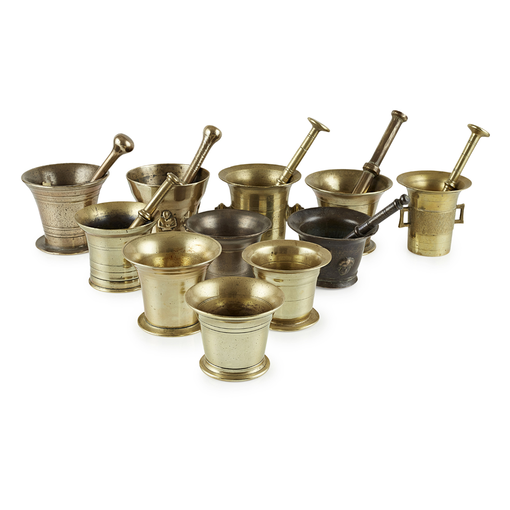COLLECTION OF ASSORTED BRASS MORTARS AND PESTLES