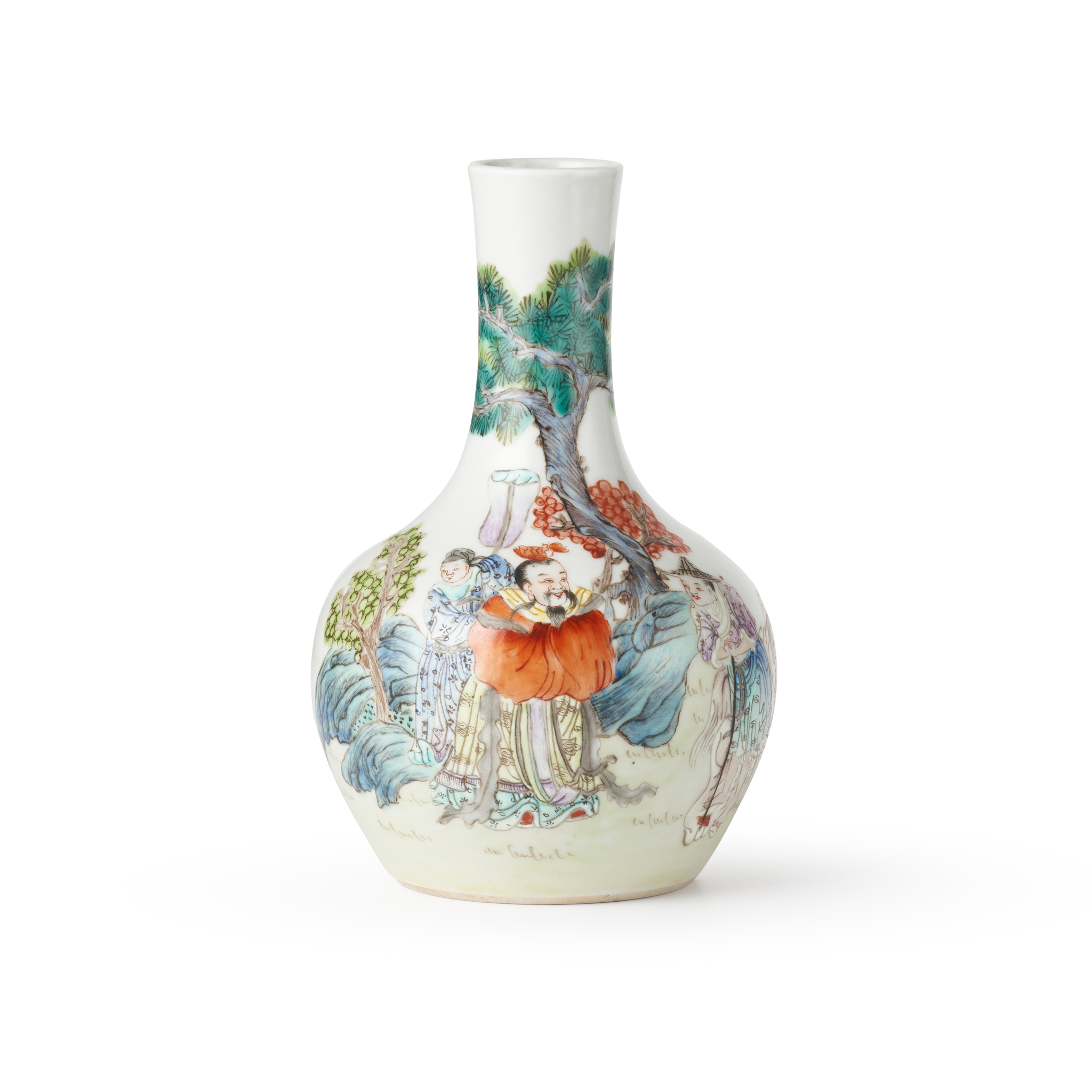 FAMILLE ROSE 'FIGURAL' BOTTLE VASE