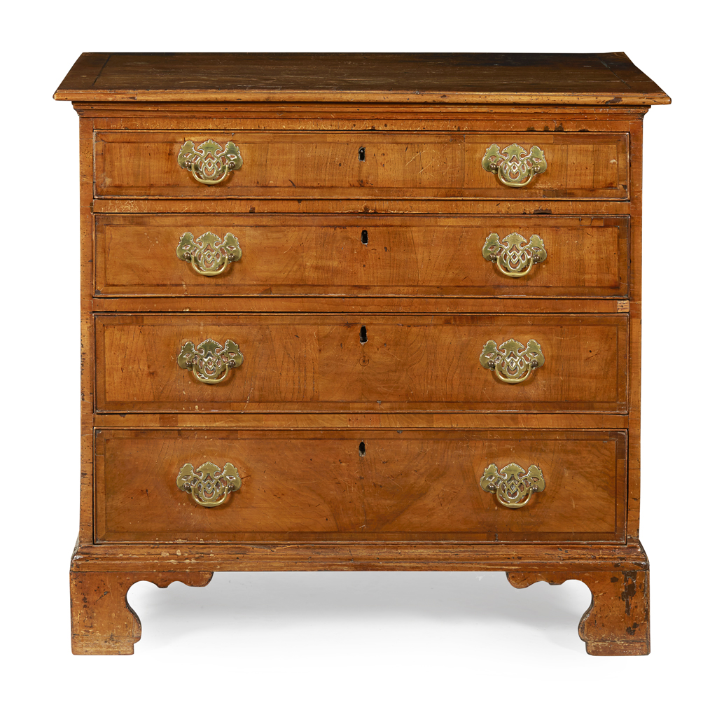GEORGE I YEW AND WALNUT CHEST OF DRAWERS
