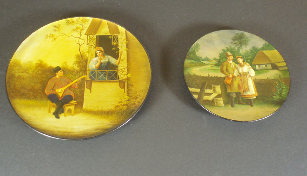 Two 19th century Russian Troika lacquer plates