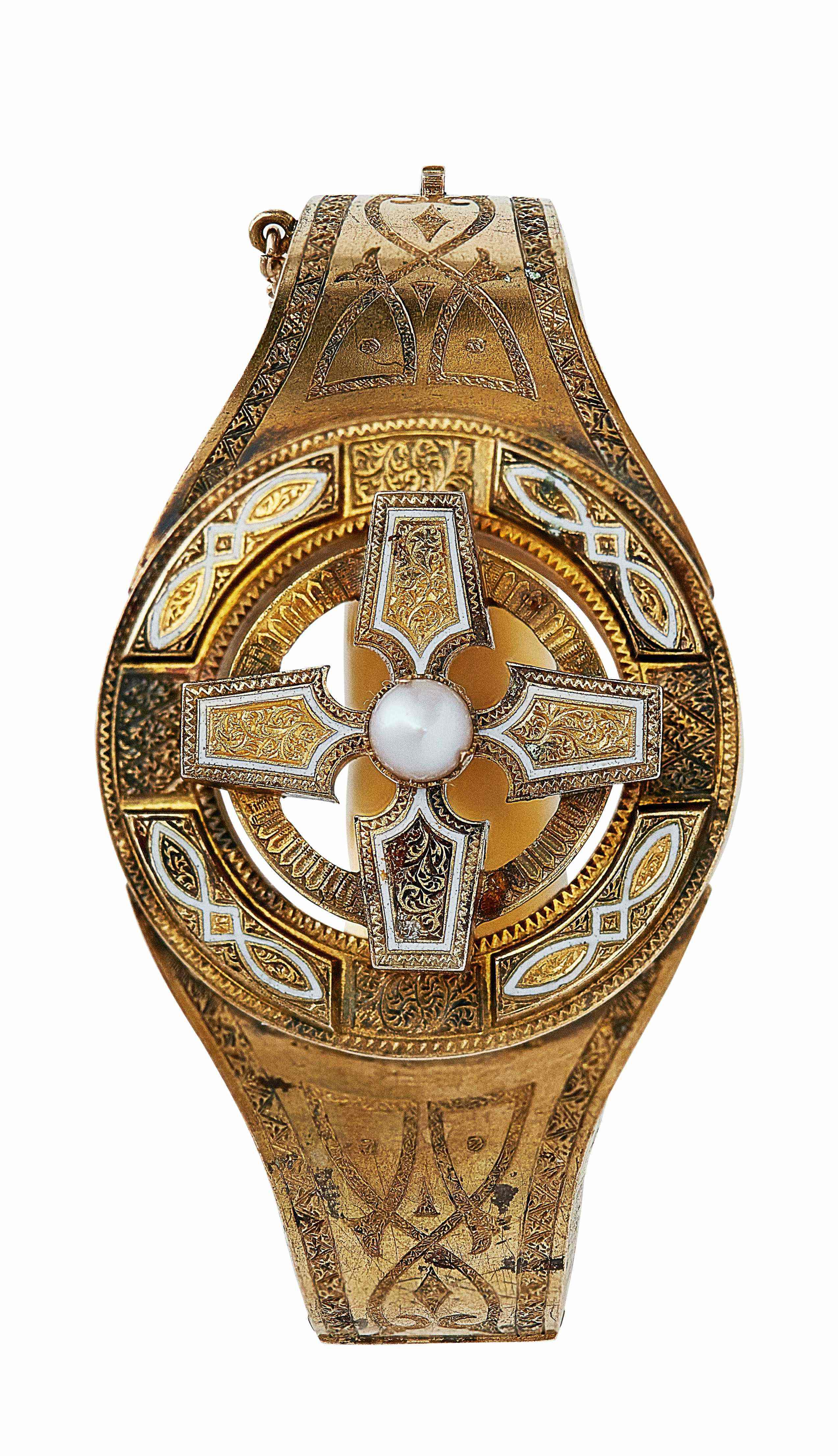 A Scottish pinchbeck and pearl set bangle