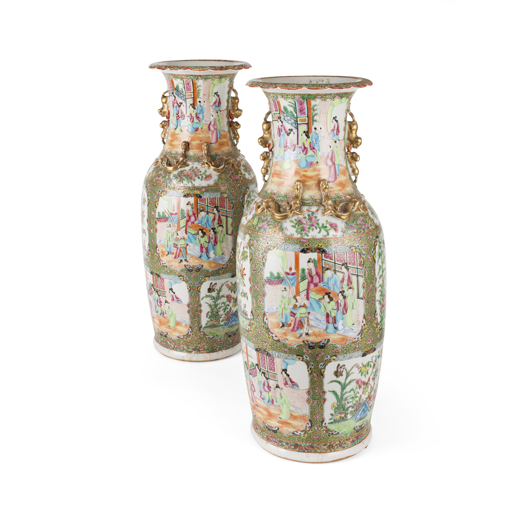 PAIR OF CHINESE CANTON FAMILLE ROSE VASES