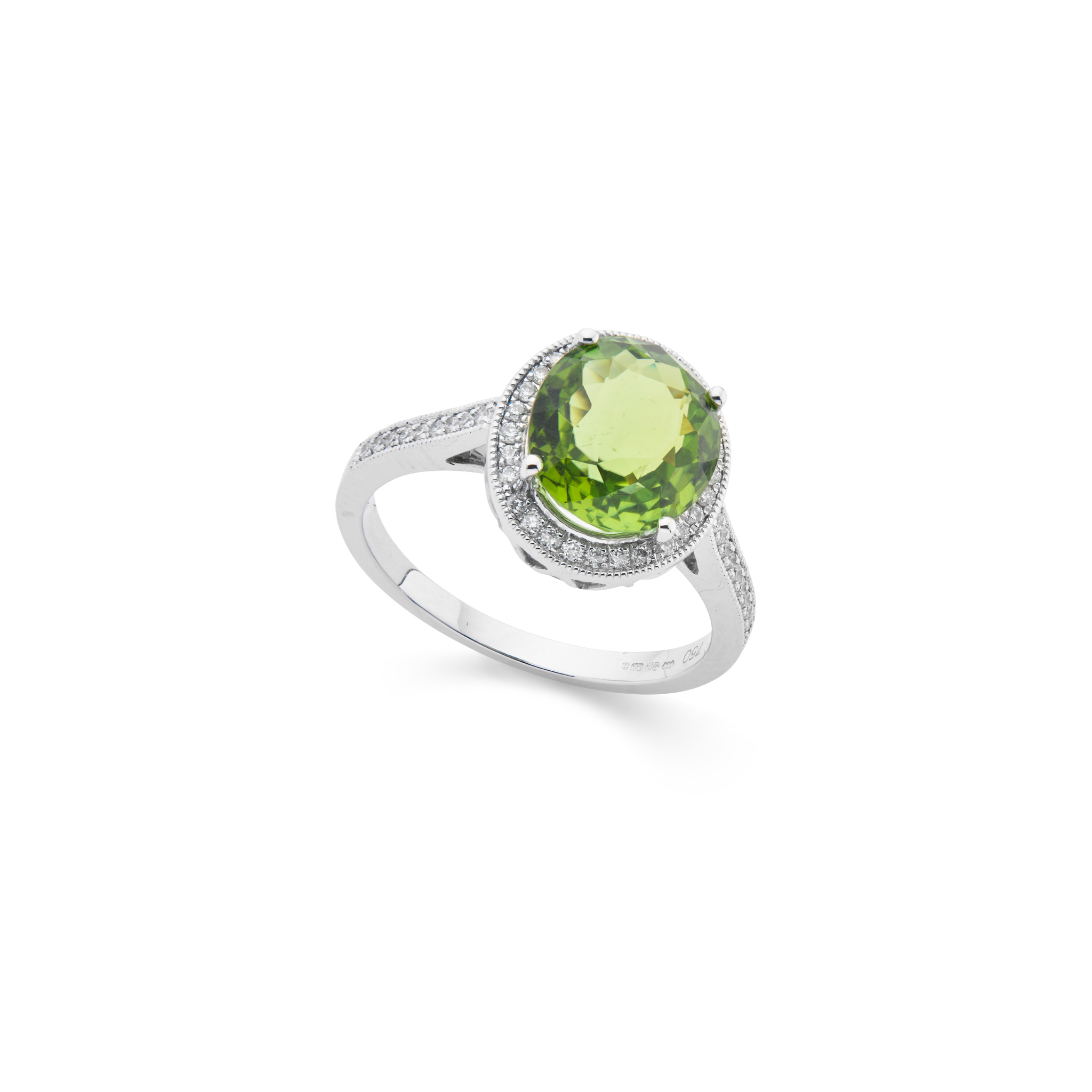 A green tourmaline and diamond cluster ring