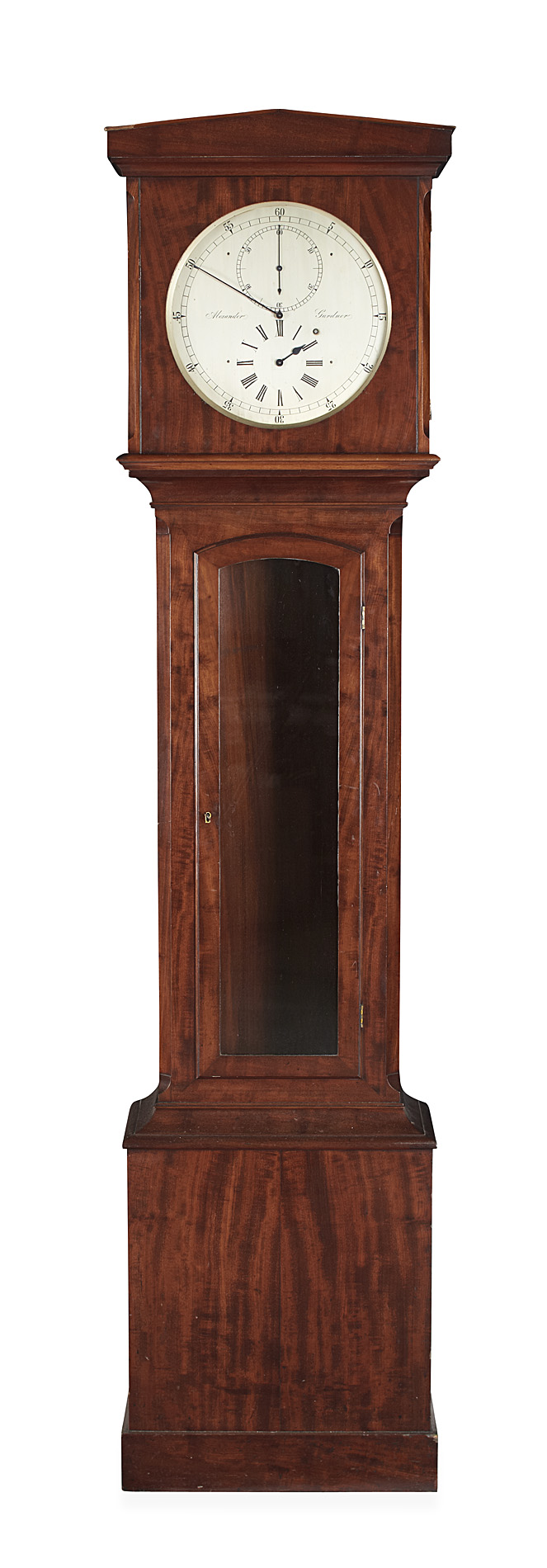 LATE REGENCY MAHOGANY LONGCASE REGULATOR CLOCK BY ALEXANDER GARDNER