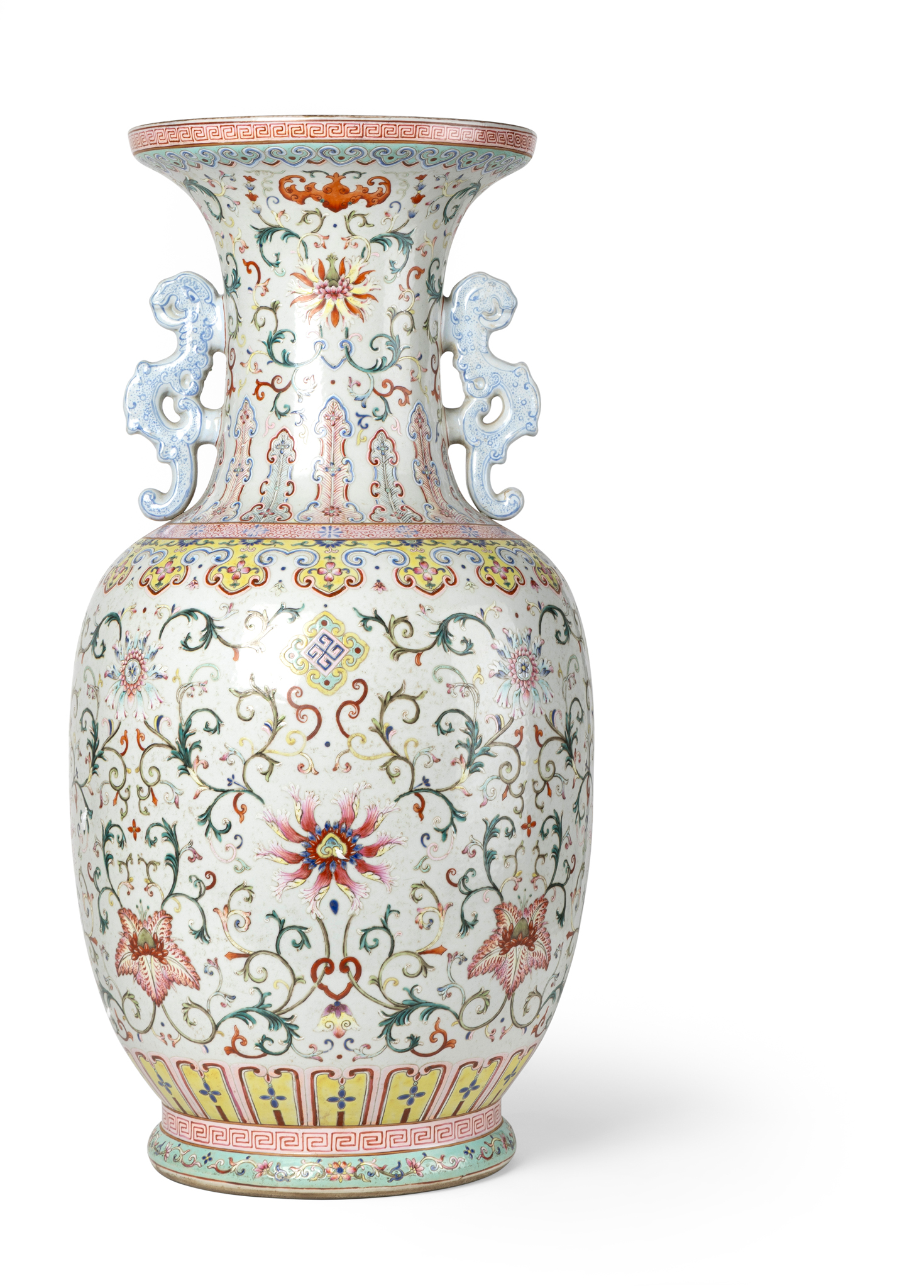LARGE CHINESE FAMILLE ROSE 'LOTUS SCROLL' VASE