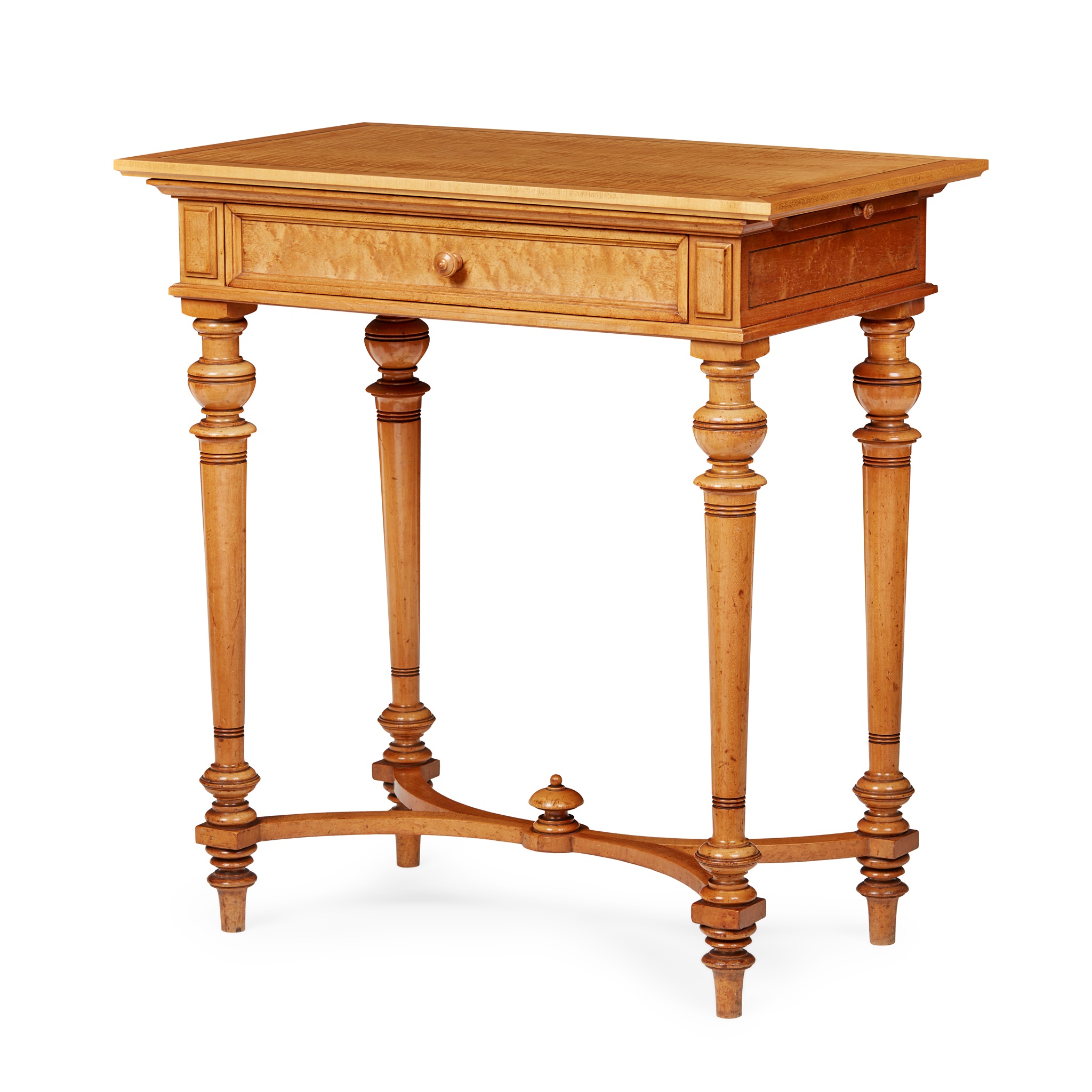 EARLY VICTORIAN CURLY MAPLE WORK TABLE