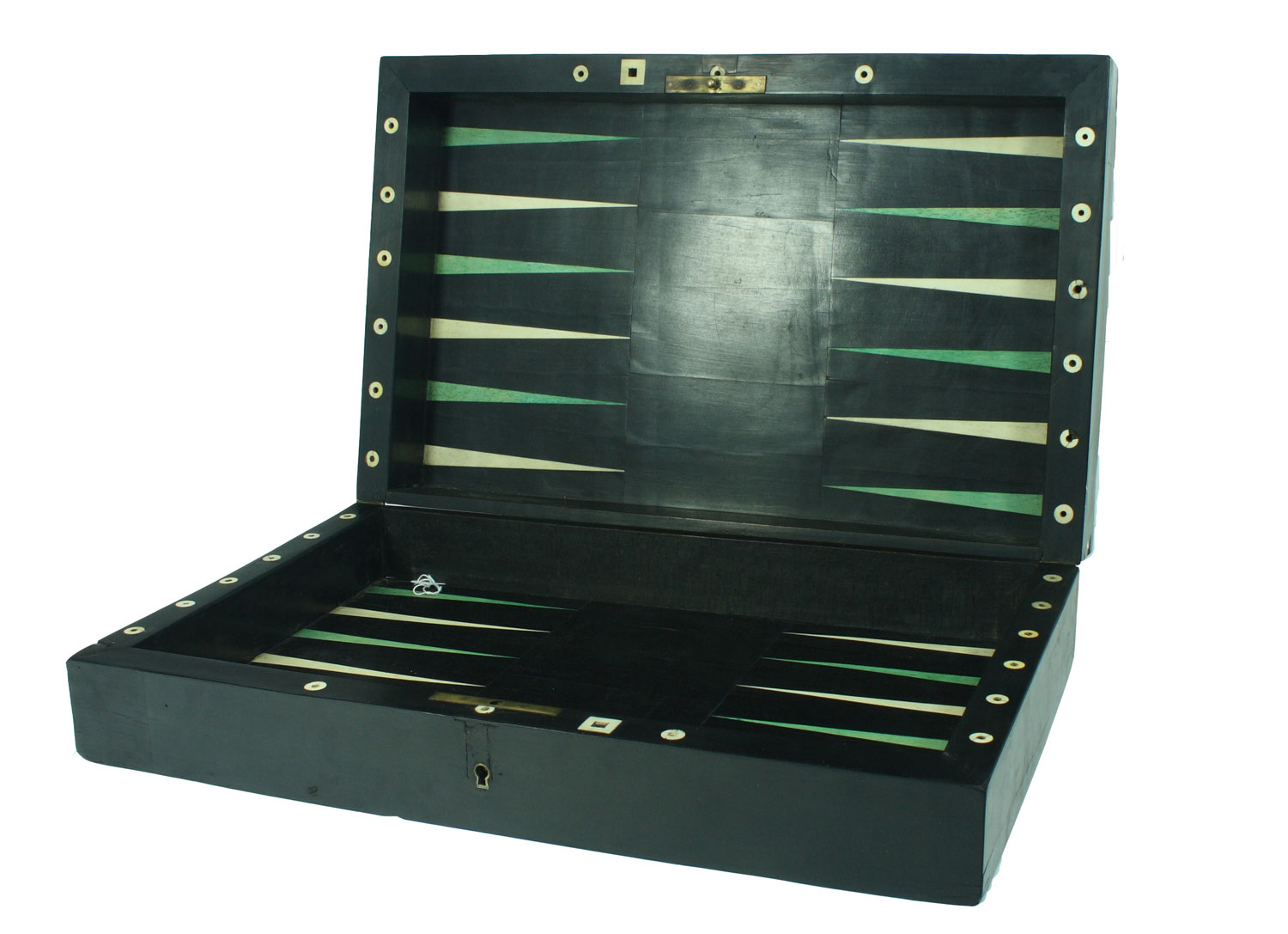 An 18th century ebony veneered and ivory inlaid games box