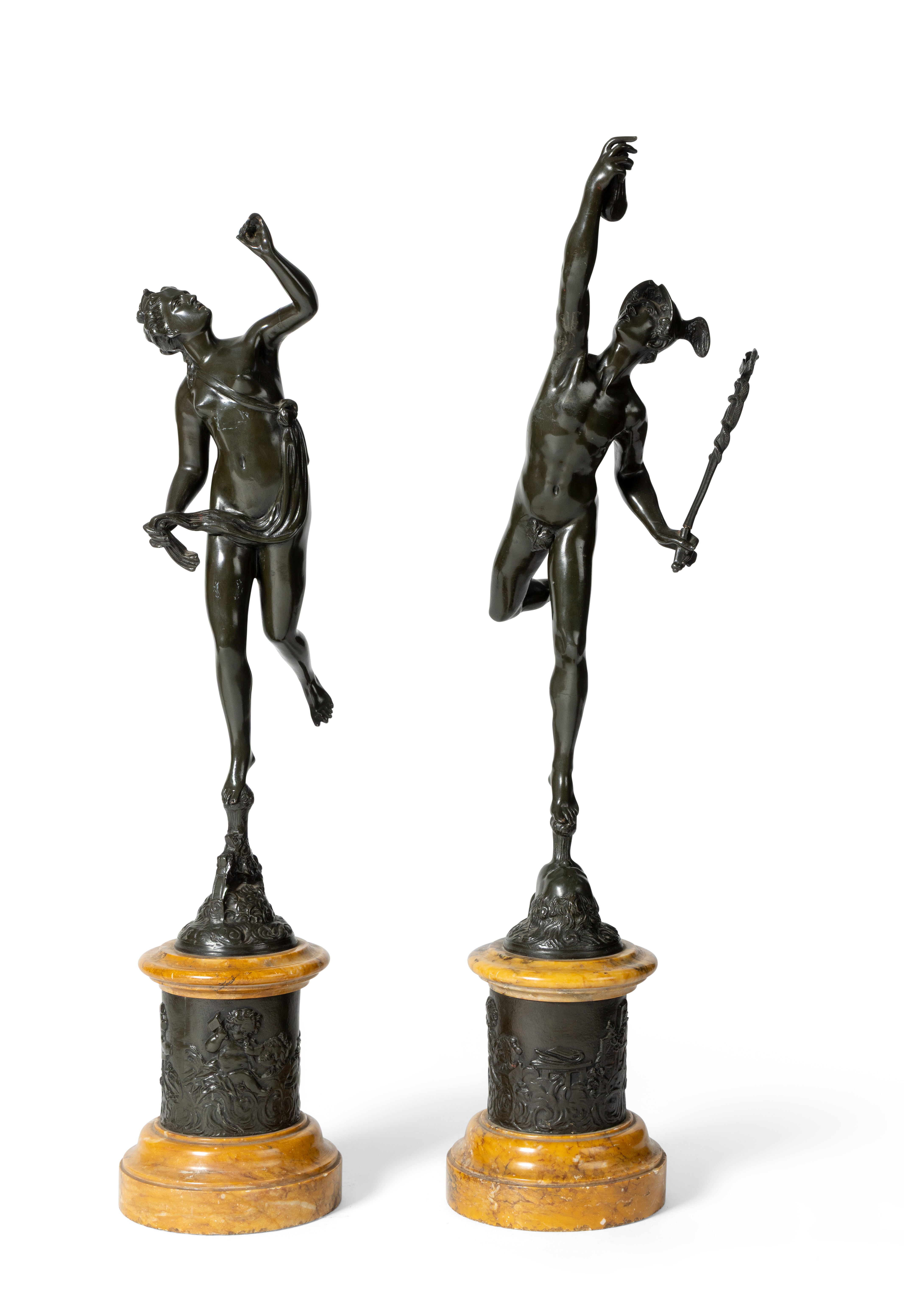 A PAIR OF BRONZE FIGURES MODELLED AS MERCURY AND FORTUNA, AFTER GIAMBOLOGNA (ITALIAN 1529-1608)