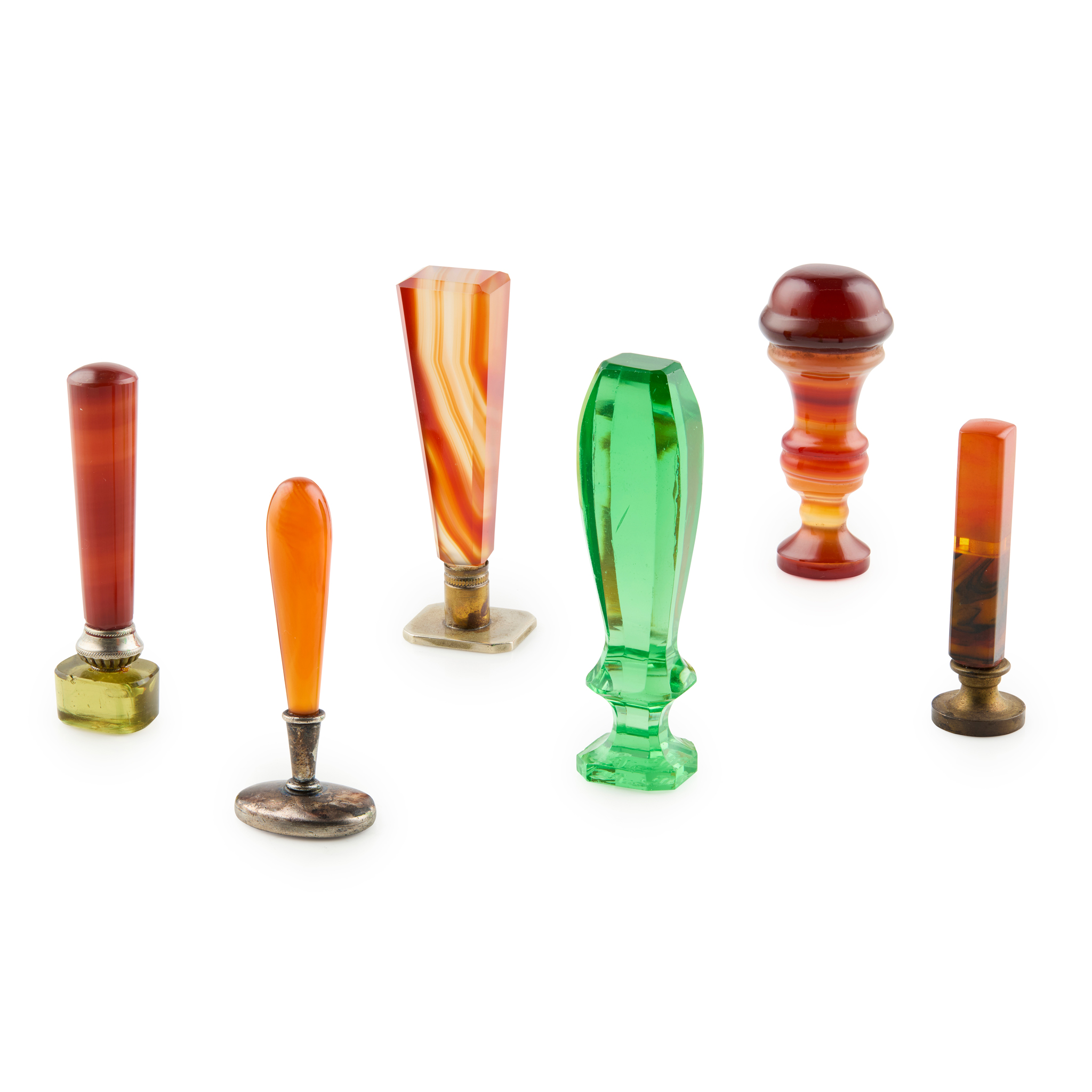 A COLLECTION OF BANDED AGATE AND URANIUM DESK SEALS