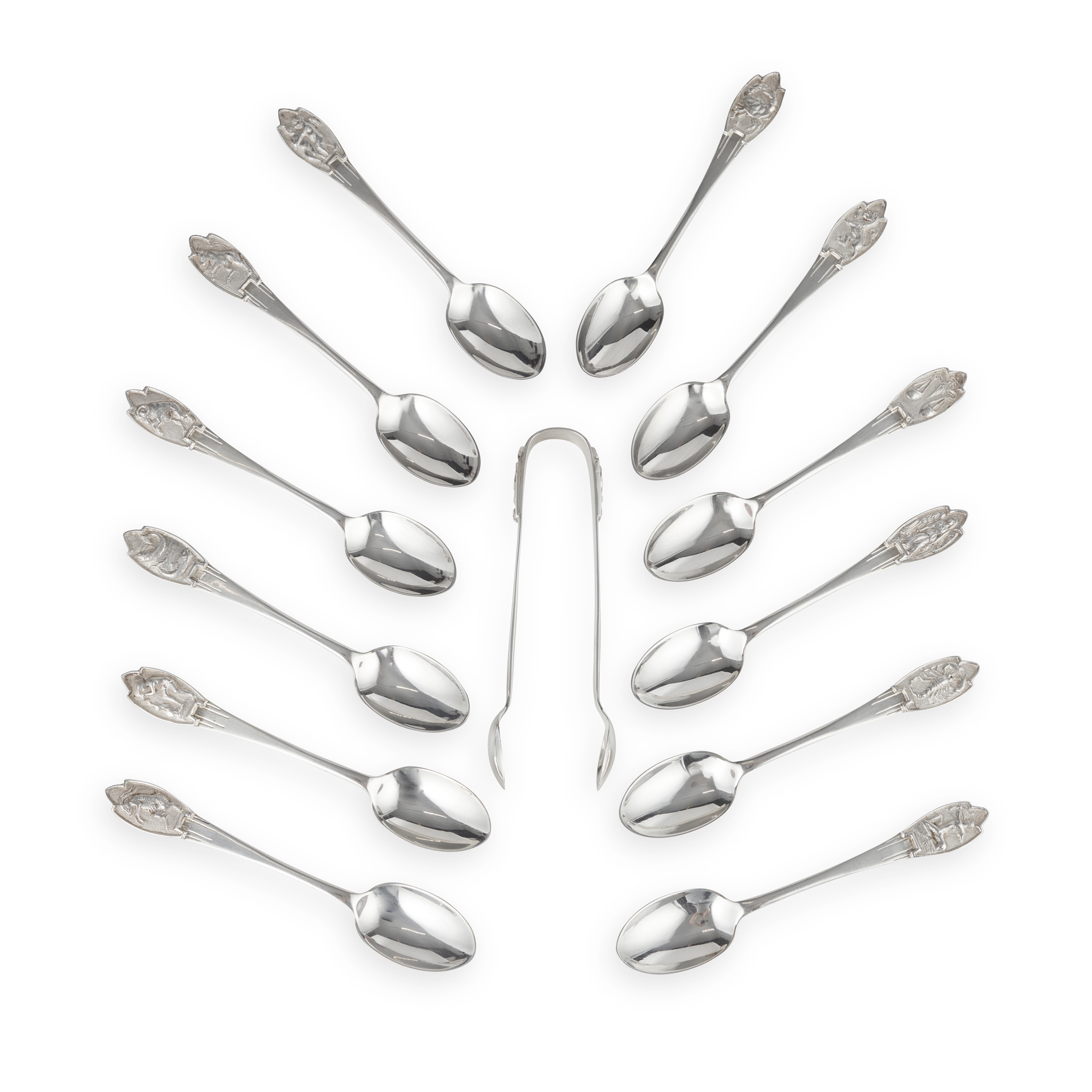 A CASED SET OF 1930s ZODIAC TEASPOONS