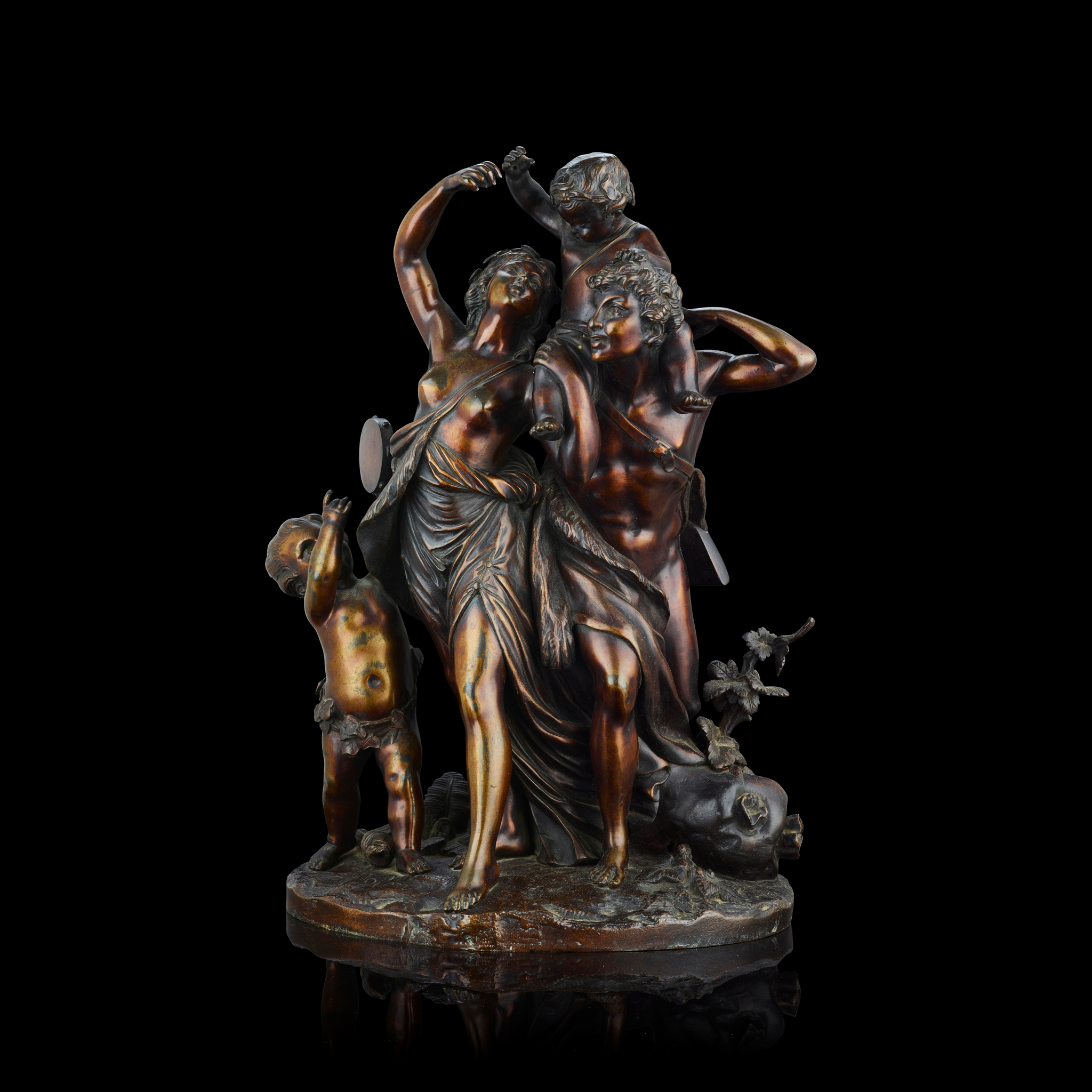 A FRENCH BRONZE BACCHIC FIGURE GROUP, AFTER CLODION