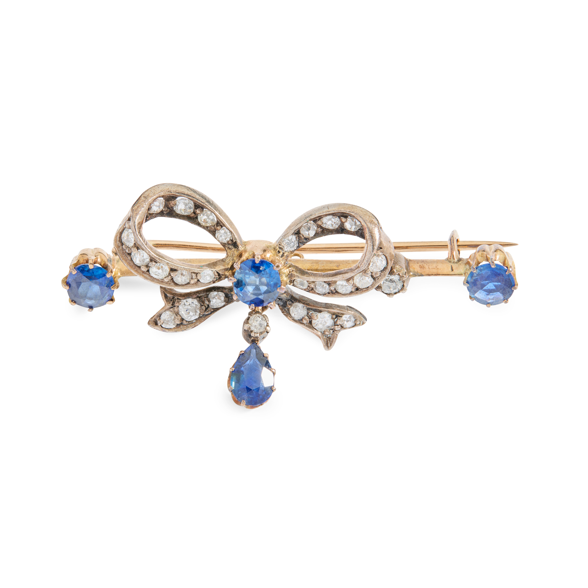 A sapphire and diamond bow brooch