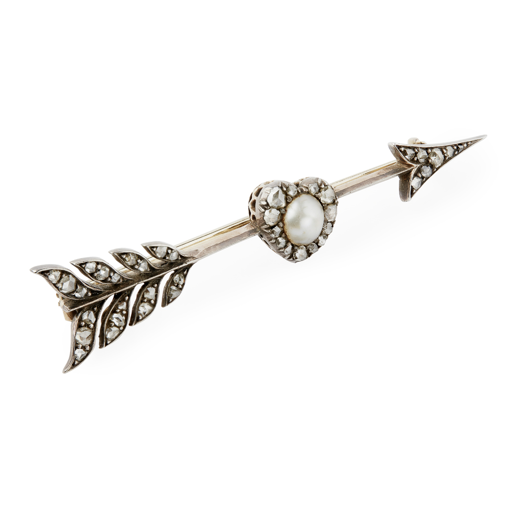 A pearl and diamond set bar brooch