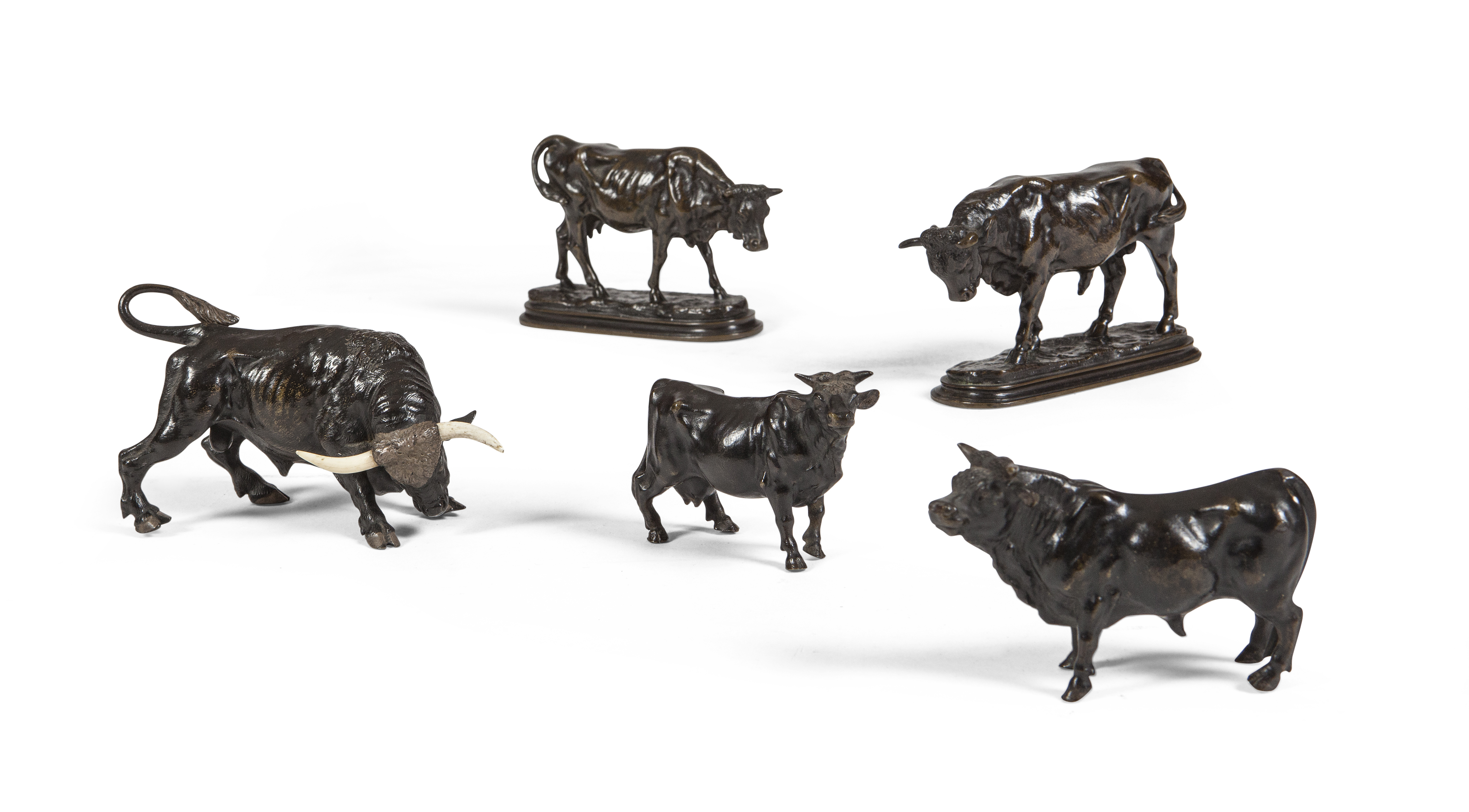 GROUP OF FIVE SMALL FRENCH ANIMALIER BRONZES