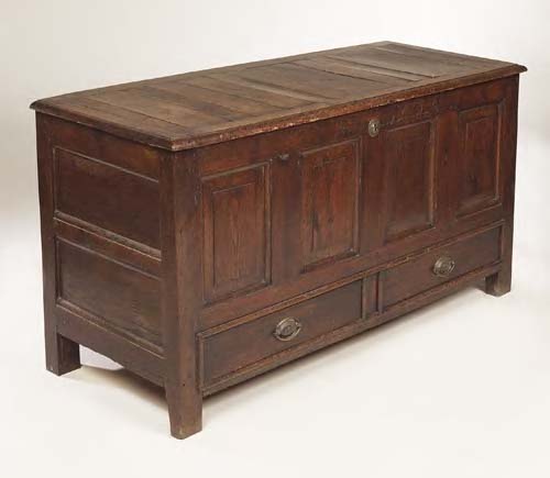 An 18th century oak mule chest,