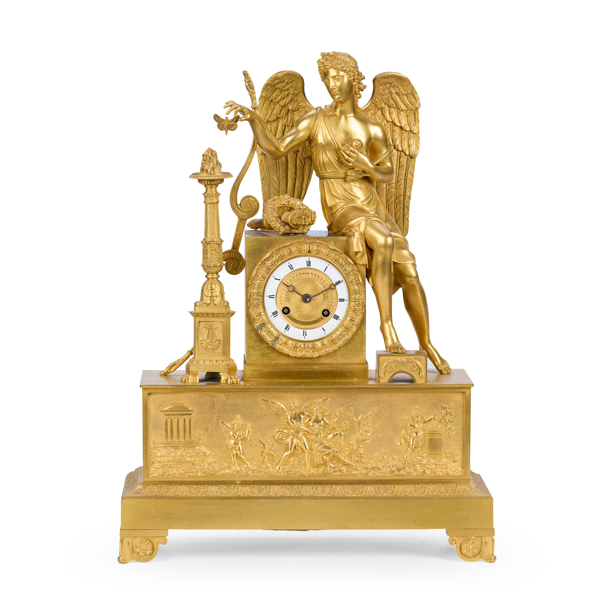 A FRENCH RESTAURATION ORMOLU MANTEL CLOCK