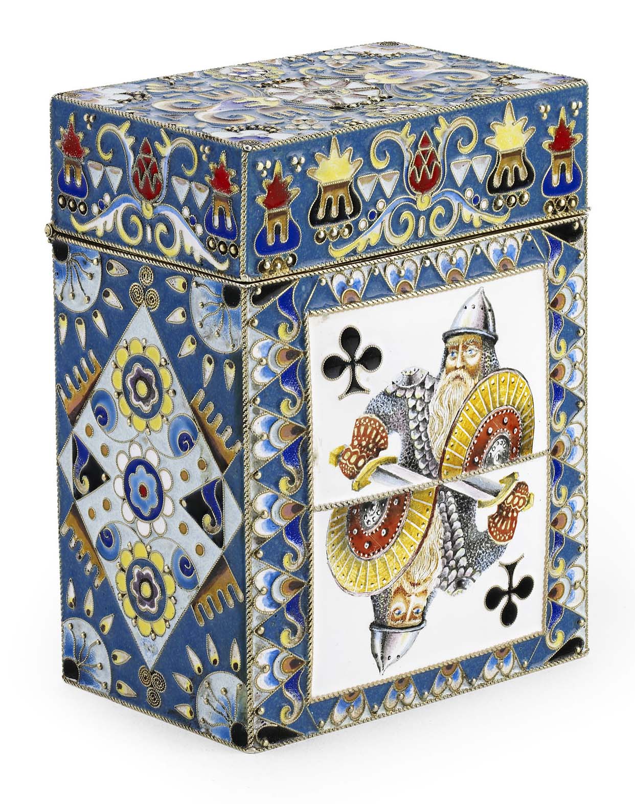 A Russian silver-gilt and cloisonné enamel card case