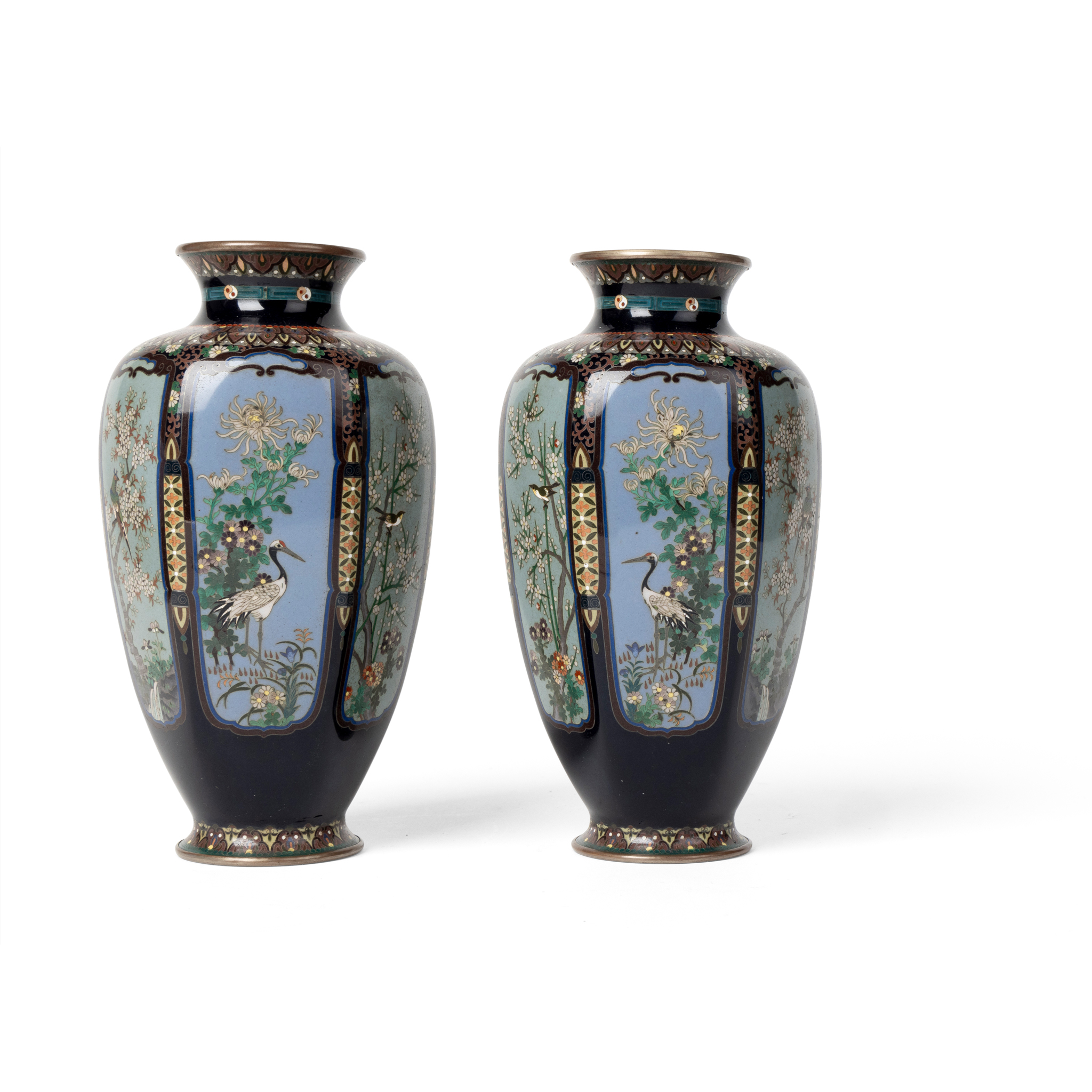 FINE PAIR OF JAPANESE CLOISONNÉ ENAMEL VASES